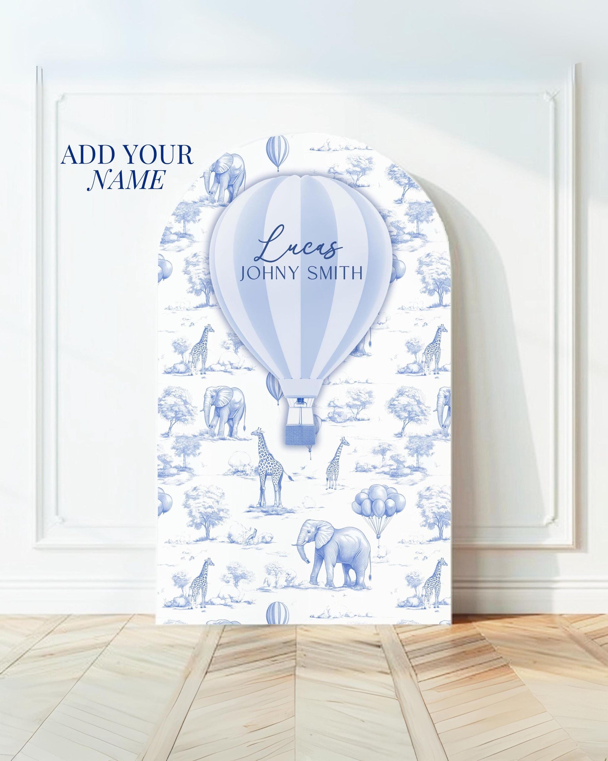 Personalized Hot Air Ballon Arch Backdrop Blue Boy Baby Shower Arch Sign Party Printable Decor Blue Toile Backdrop It Is a Boy Party Sign - LAUMIANstudio