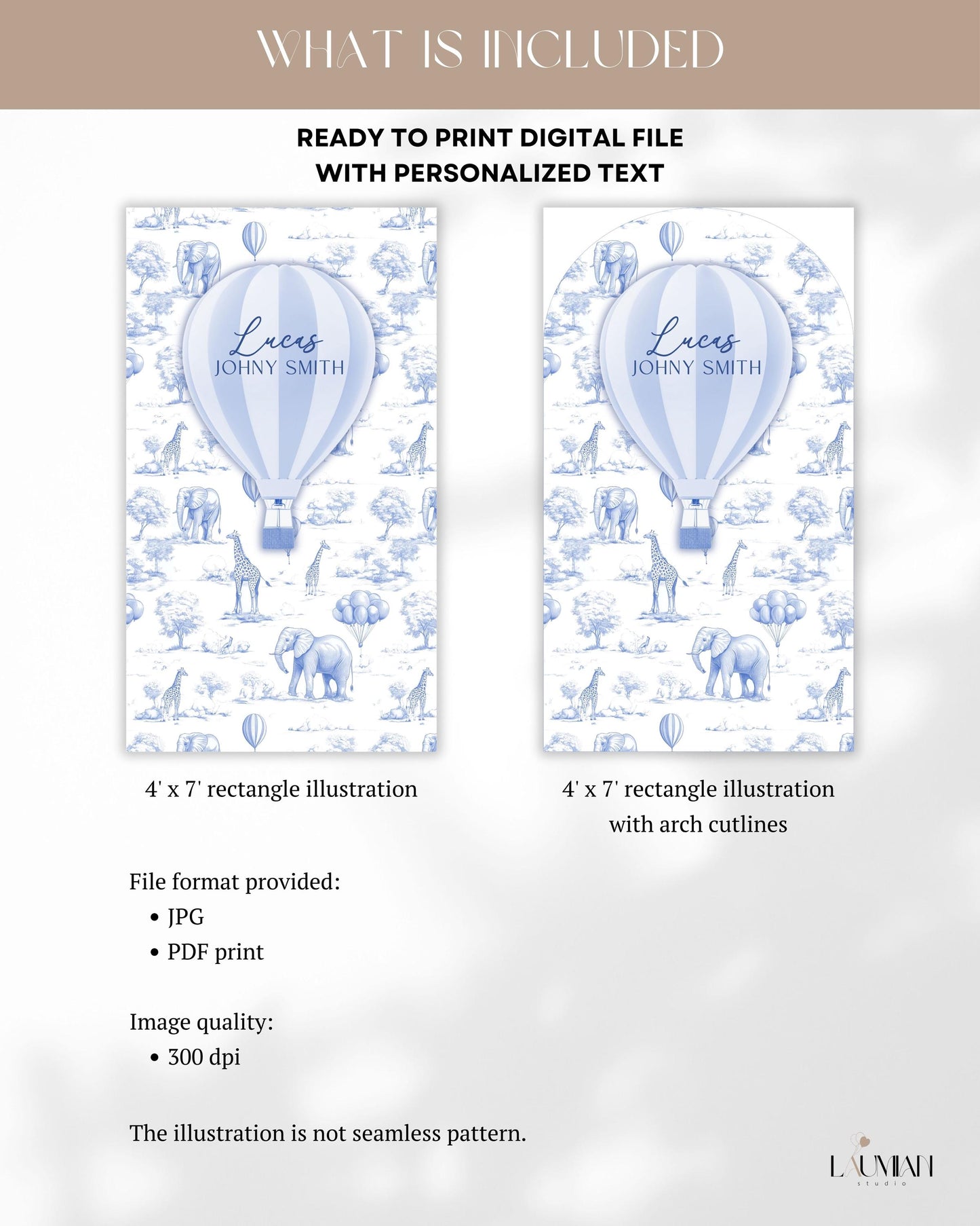 Personalized Hot Air Ballon Arch Backdrop Blue Boy Baby Shower Arch Sign Party Printable Decor Blue Toile Backdrop It Is a Boy Party Sign - LAUMIANstudio