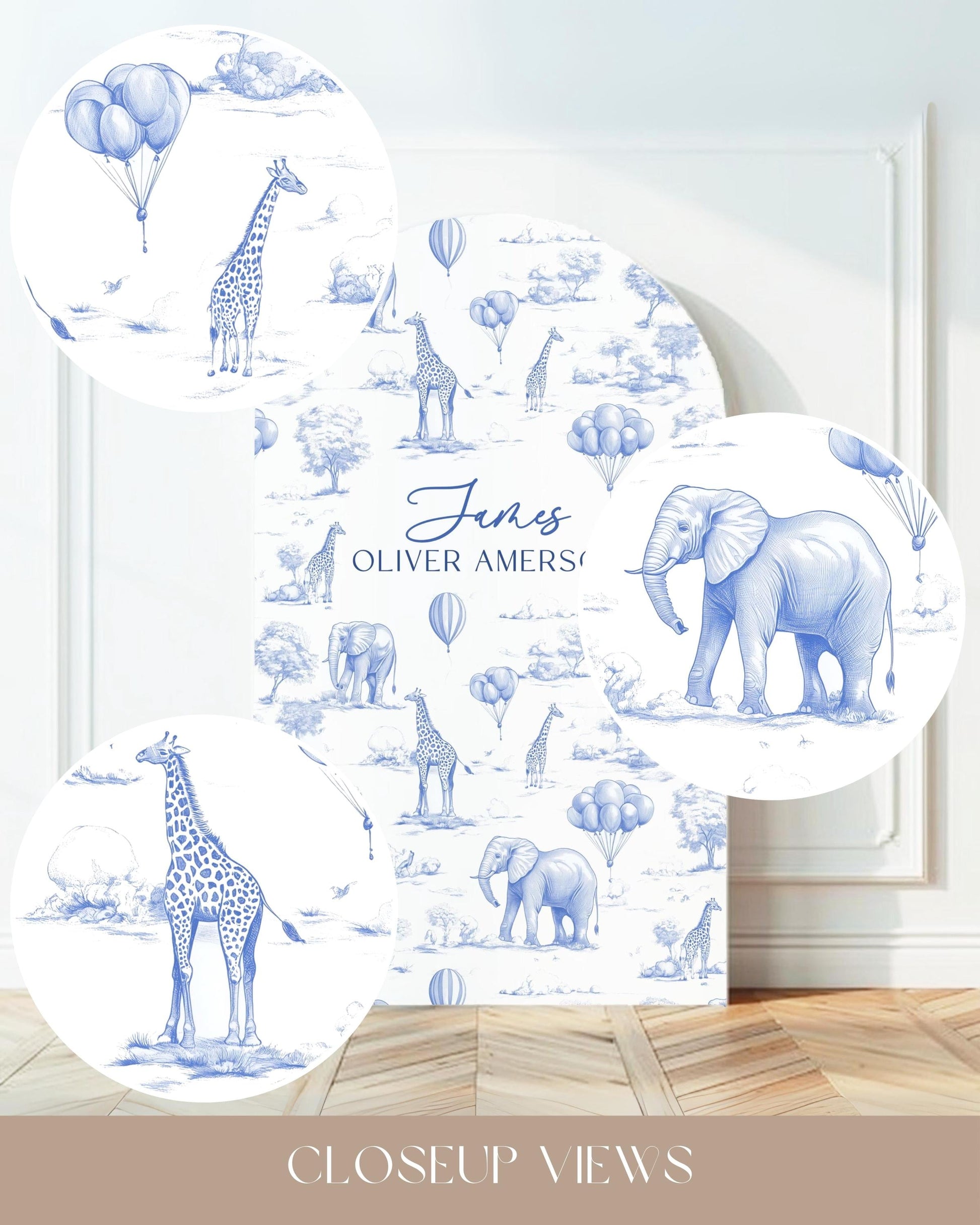 Personalized Toile Safari Arch Panel DIY Baby Shower Giant Decor Blue Baby Boy Baby Shower Toile Arch Backdrop Baby Shower Welcome Sign Blue - LAUMIANstudio