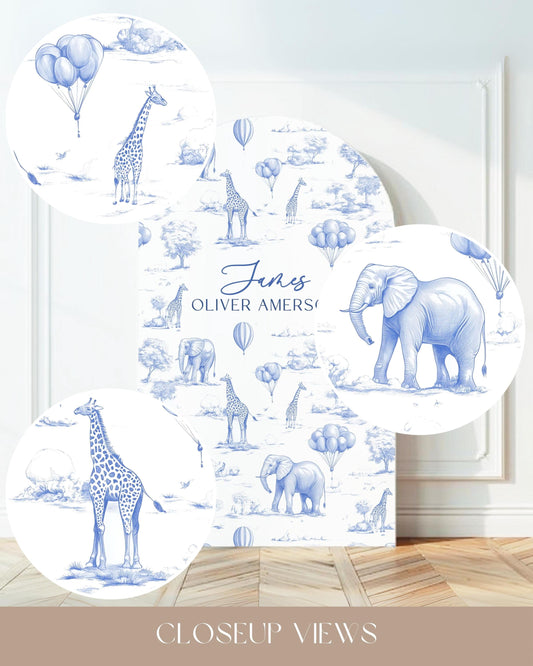 Personalized Toile Safari Arch Panel DIY Baby Shower Giant Decor Blue Baby Boy Baby Shower Toile Arch Backdrop Baby Shower Welcome Sign Blue - LAUMIANstudio