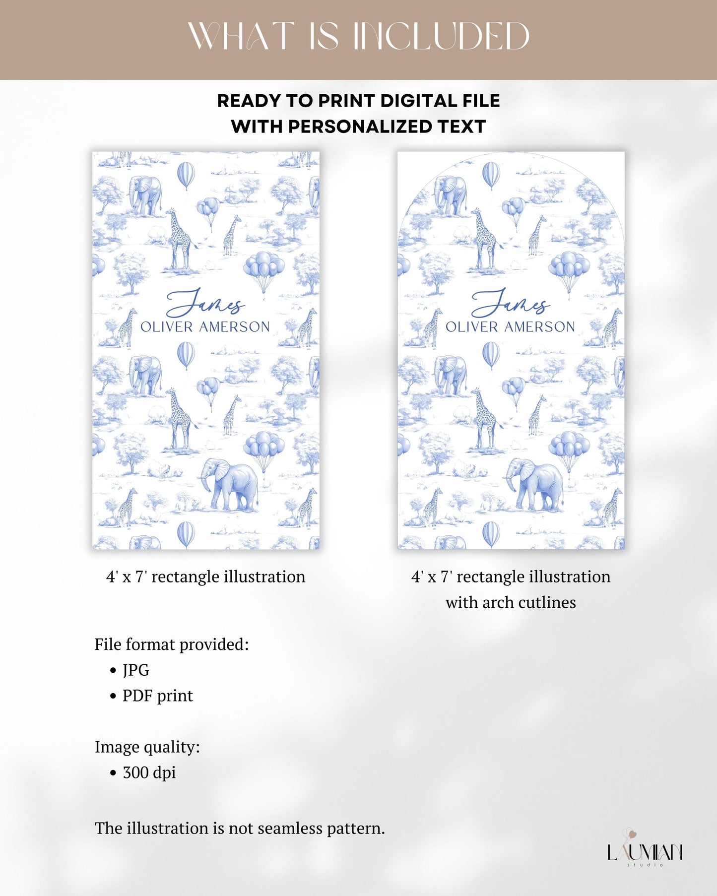 Personalized Toile Safari Arch Panel DIY Baby Shower Giant Decor Blue Baby Boy Baby Shower Toile Arch Backdrop Baby Shower Welcome Sign Blue - LAUMIANstudio