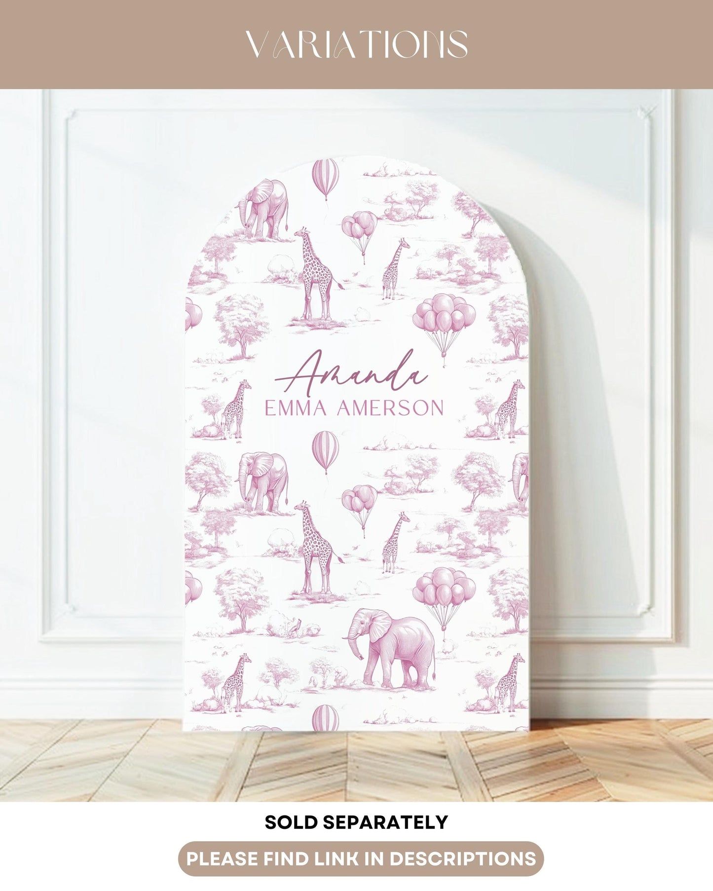 Baby Shower Arch Backdrop Elegant Pink Toile de Jouy Backdrop Baby Girl Shower Decor Safari Chinoiserie Arch Baby Shower Party Prop Print - LAUMIANstudio