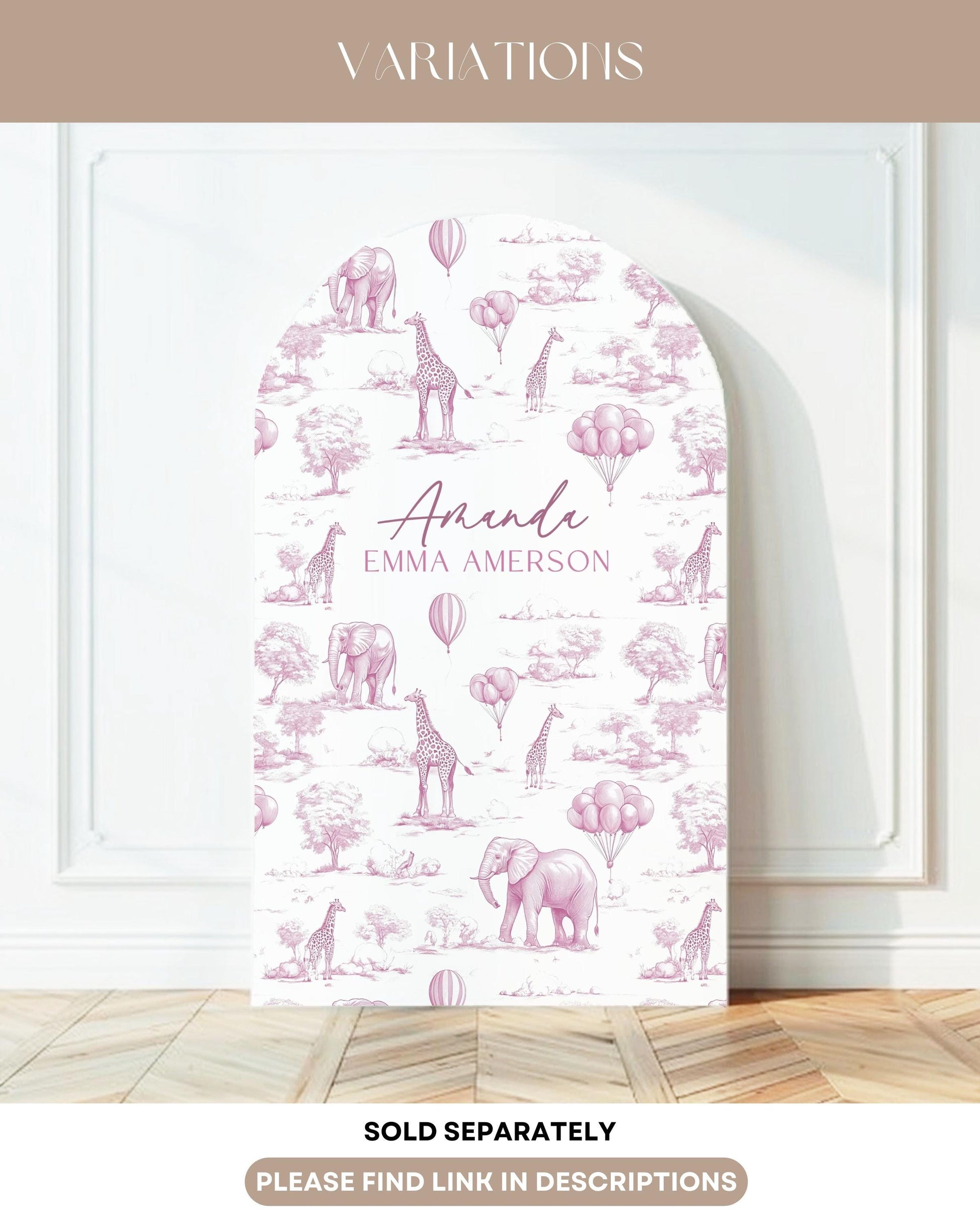Baby Shower Arch Backdrop Elegant Pink Toile de Jouy Backdrop Baby Girl Shower Decor Safari Chinoiserie Arch Baby Shower Party Prop Print - LAUMIANstudio