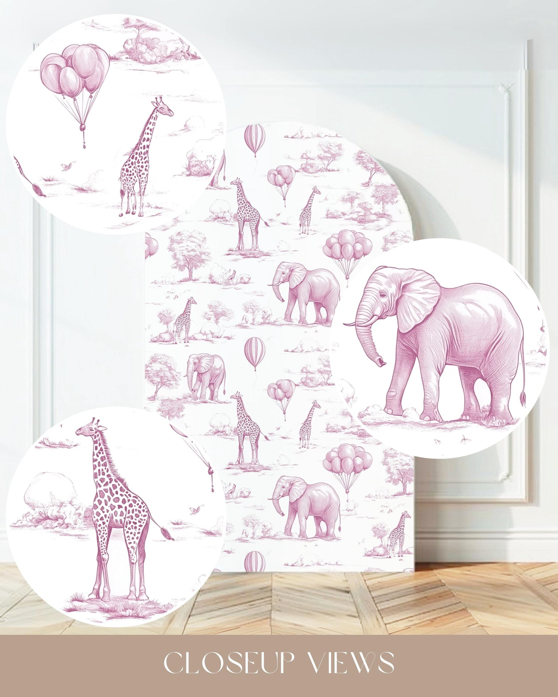 Baby Shower Arch Backdrop Elegant Pink Toile de Jouy Backdrop Baby Girl Shower Decor Safari Chinoiserie Arch Baby Shower Party Prop Print - LAUMIANstudio