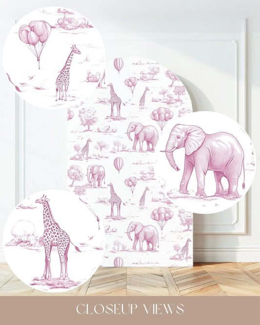 Baby Shower Arch Backdrop Elegant Pink Toile de Jouy Backdrop Baby Girl Shower Decor Safari Chinoiserie Arch Baby Shower Party Prop Print - LAUMIANstudio