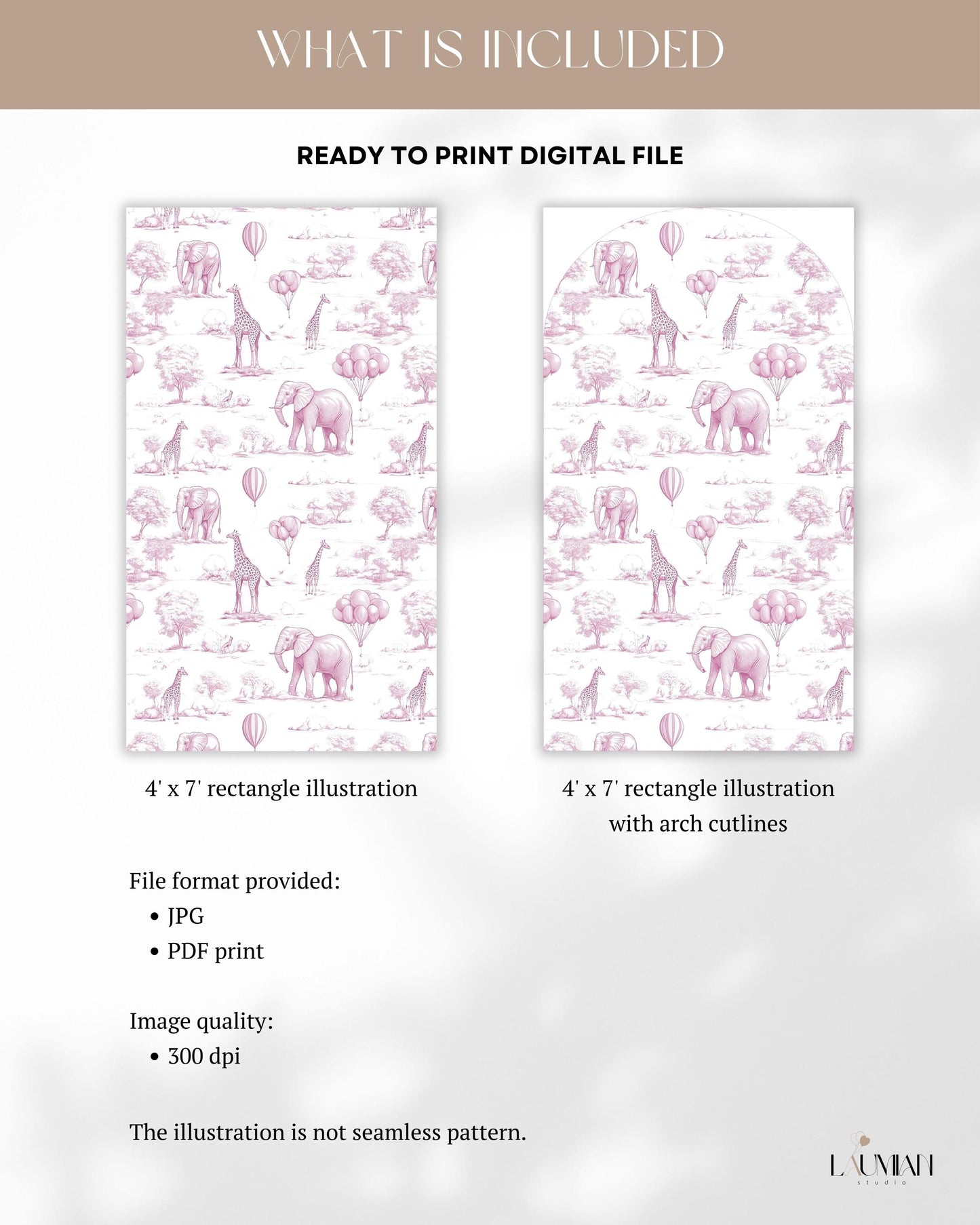 Baby Shower Arch Backdrop Elegant Pink Toile de Jouy Backdrop Baby Girl Shower Decor Safari Chinoiserie Arch Baby Shower Party Prop Print - LAUMIANstudio
