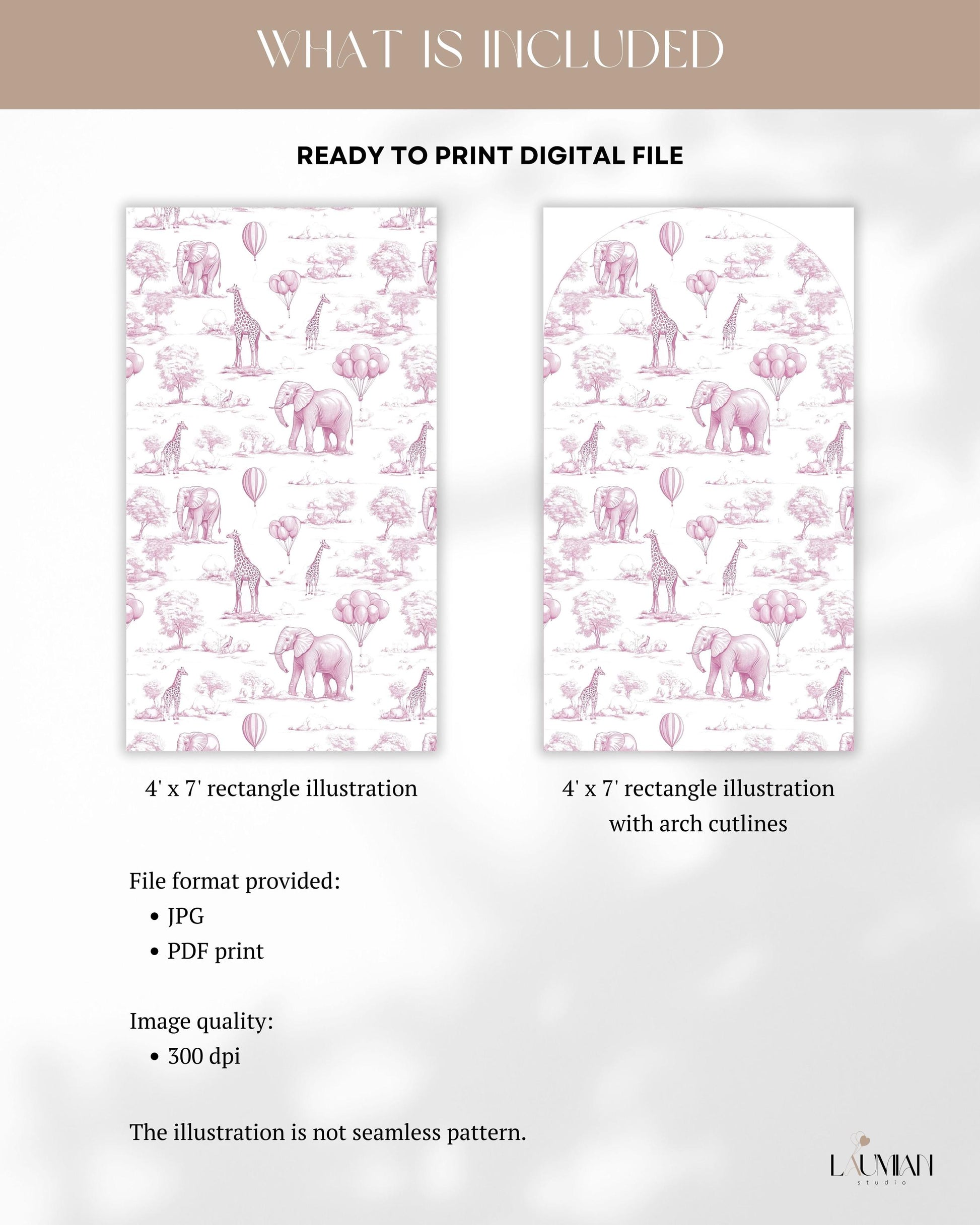 Baby Shower Arch Backdrop Elegant Pink Toile de Jouy Backdrop Baby Girl Shower Decor Safari Chinoiserie Arch Baby Shower Party Prop Print - LAUMIANstudio