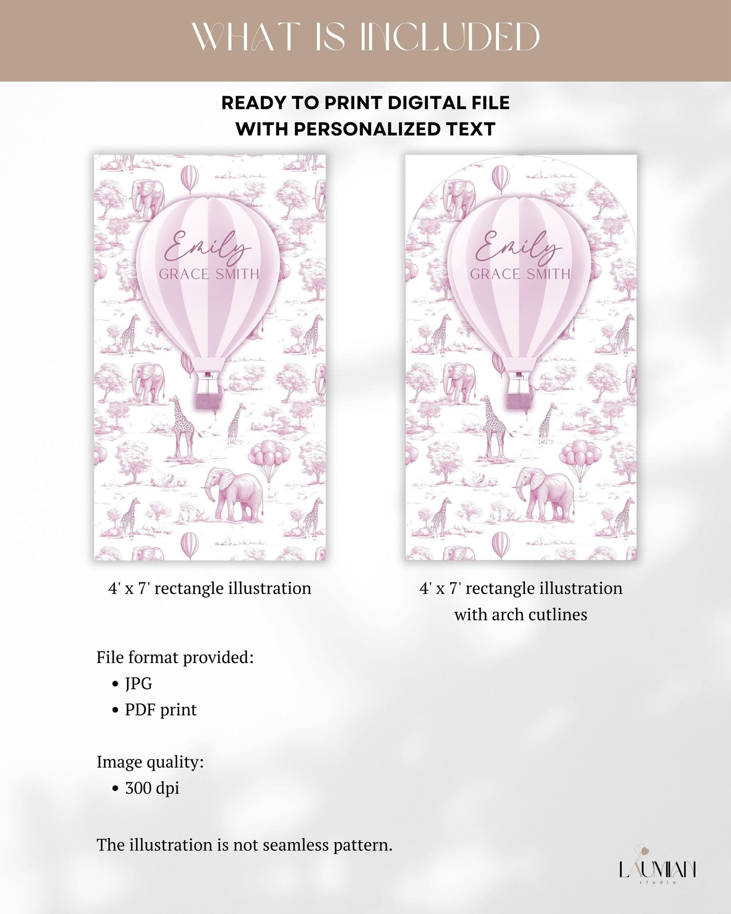 Personalized Hot Air Ballon Arch Backdrop Pink Girl Baby Shower Arch Sign Party Printable Decor Pink Toile Backdrop It Is a Girl Party Sign - LAUMIANstudio