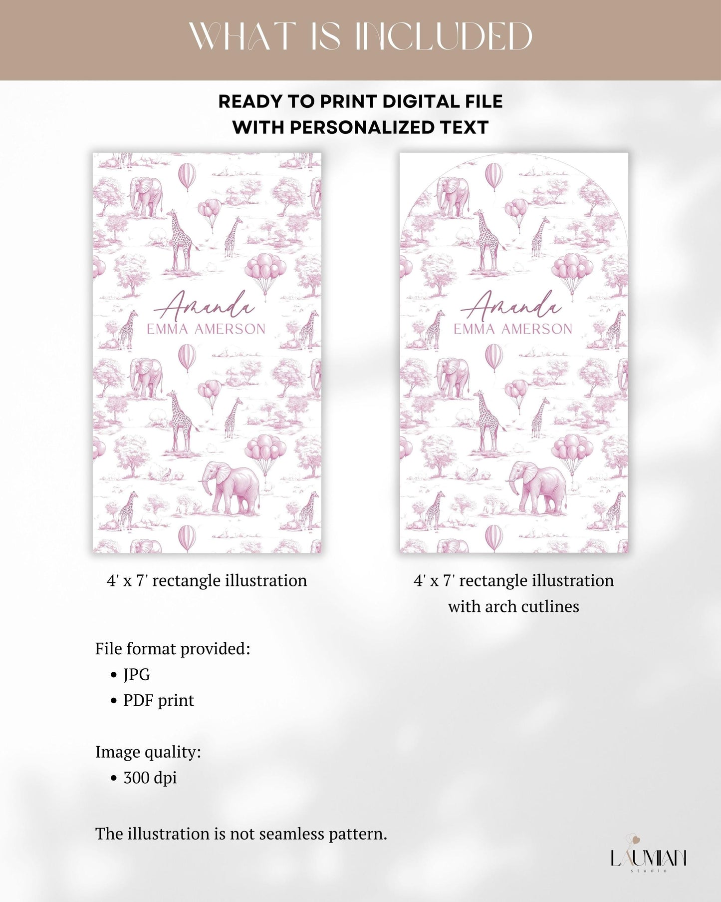 Personalized Pink Toile Safari Arch Panel DIY Baby Shower Giant Decor Pink Baby Girl Baby Shower Toile Arch Backdrop Baby Shower Billboard - LAUMIANstudio