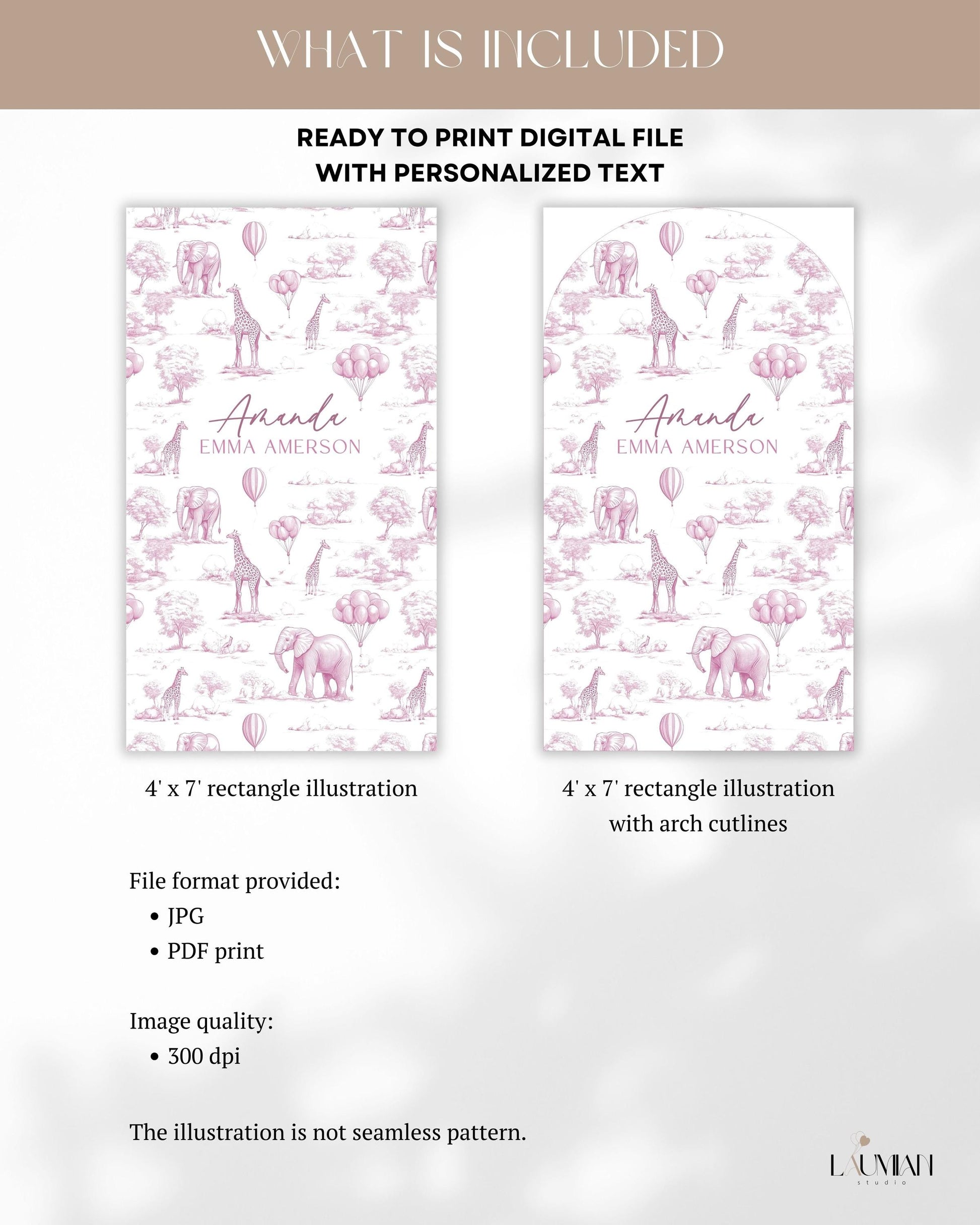 Personalized Pink Toile Safari Arch Panel DIY Baby Shower Giant Decor Pink Baby Girl Baby Shower Toile Arch Backdrop Baby Shower Billboard - LAUMIANstudio