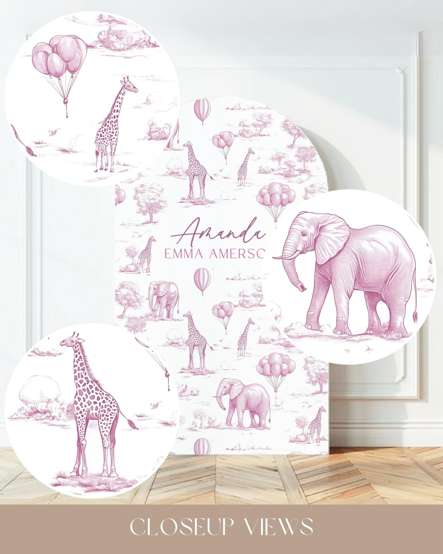 Personalized Pink Toile Safari Arch Panel DIY Baby Shower Giant Decor Pink Baby Girl Baby Shower Toile Arch Backdrop Baby Shower Billboard - LAUMIANstudio