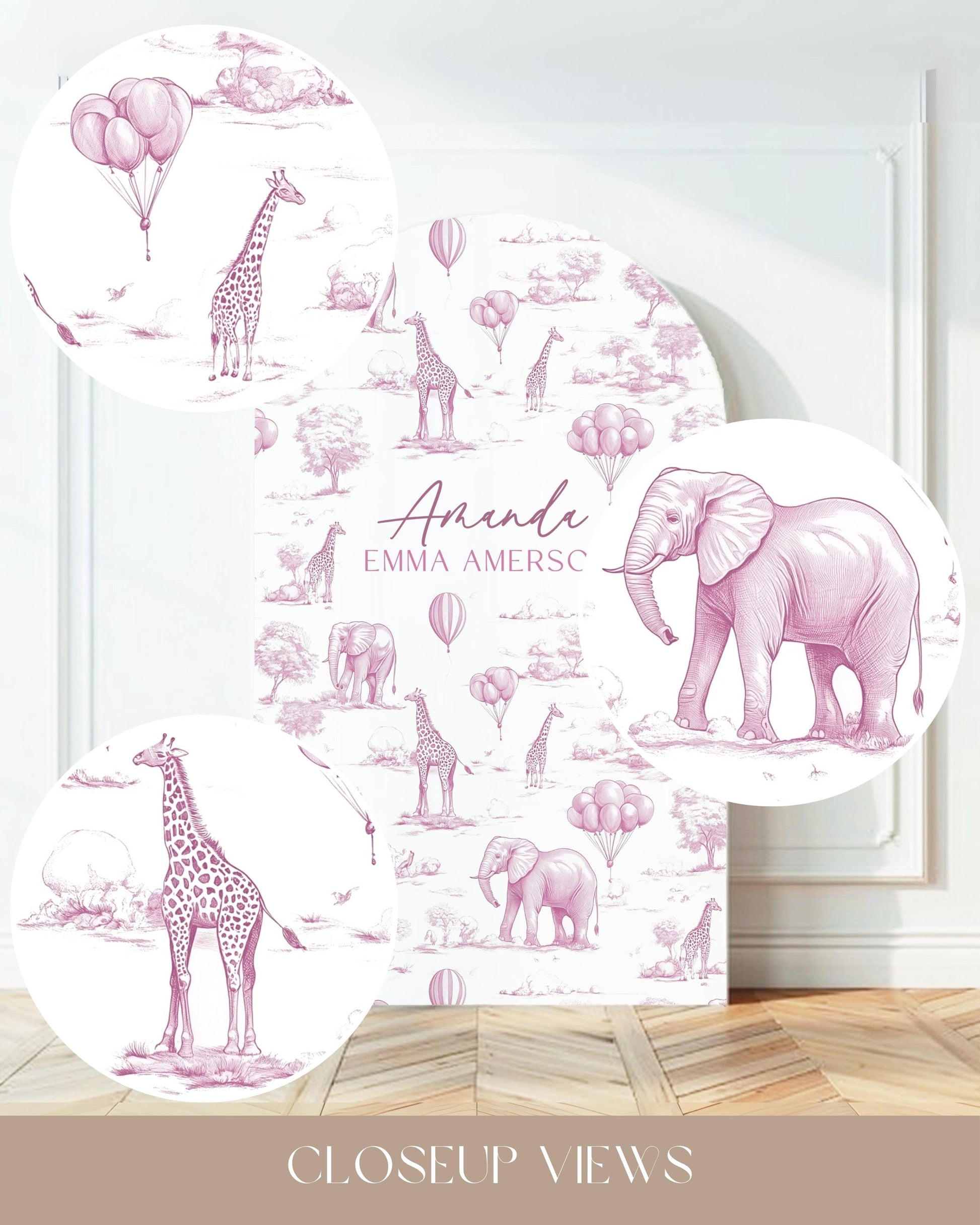 Personalized Pink Toile Safari Arch Panel DIY Baby Shower Giant Decor Pink Baby Girl Baby Shower Toile Arch Backdrop Baby Shower Billboard - LAUMIANstudio