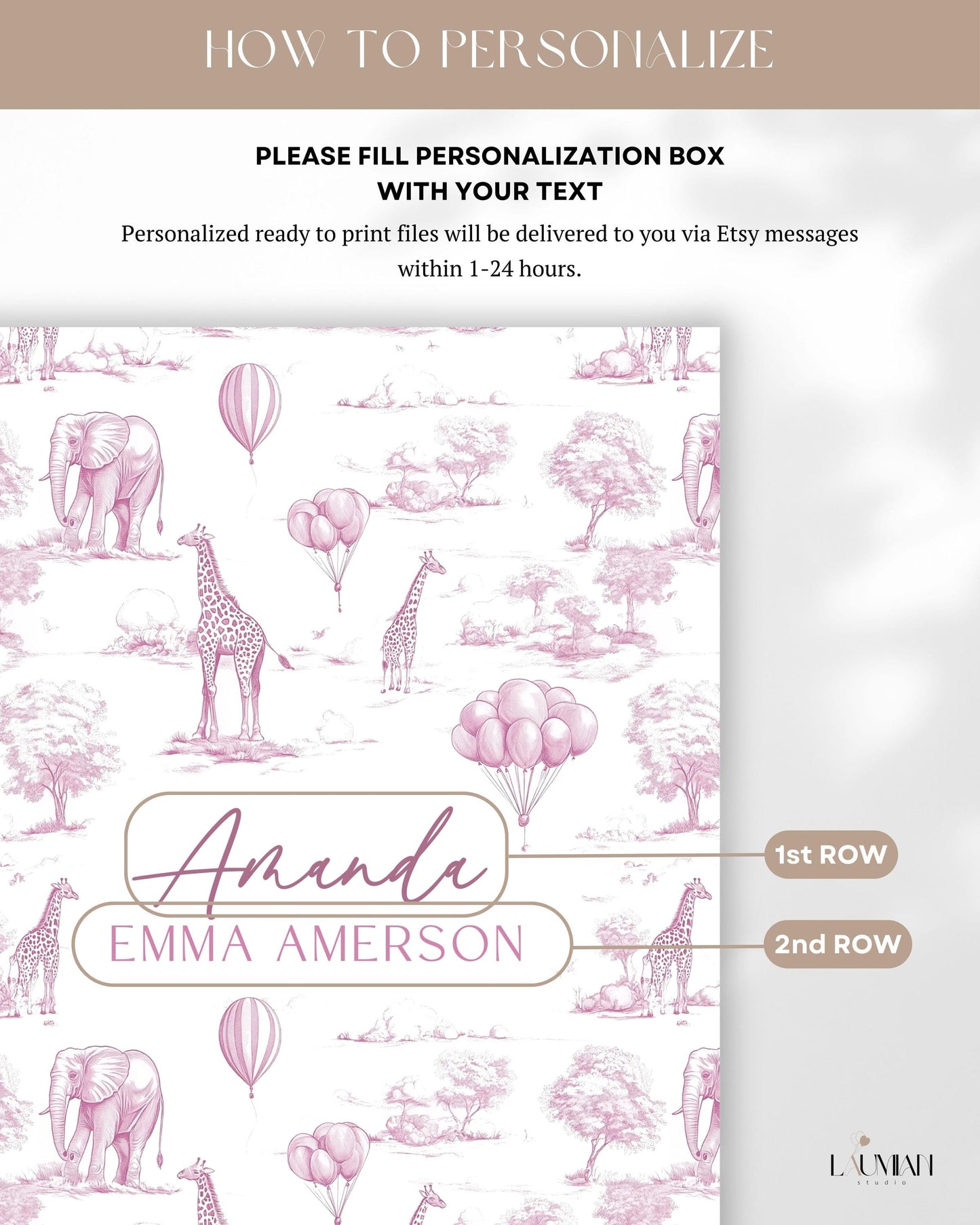 Personalized Pink Toile Safari Arch Panel DIY Baby Shower Giant Decor Pink Baby Girl Baby Shower Toile Arch Backdrop Baby Shower Billboard - LAUMIANstudio