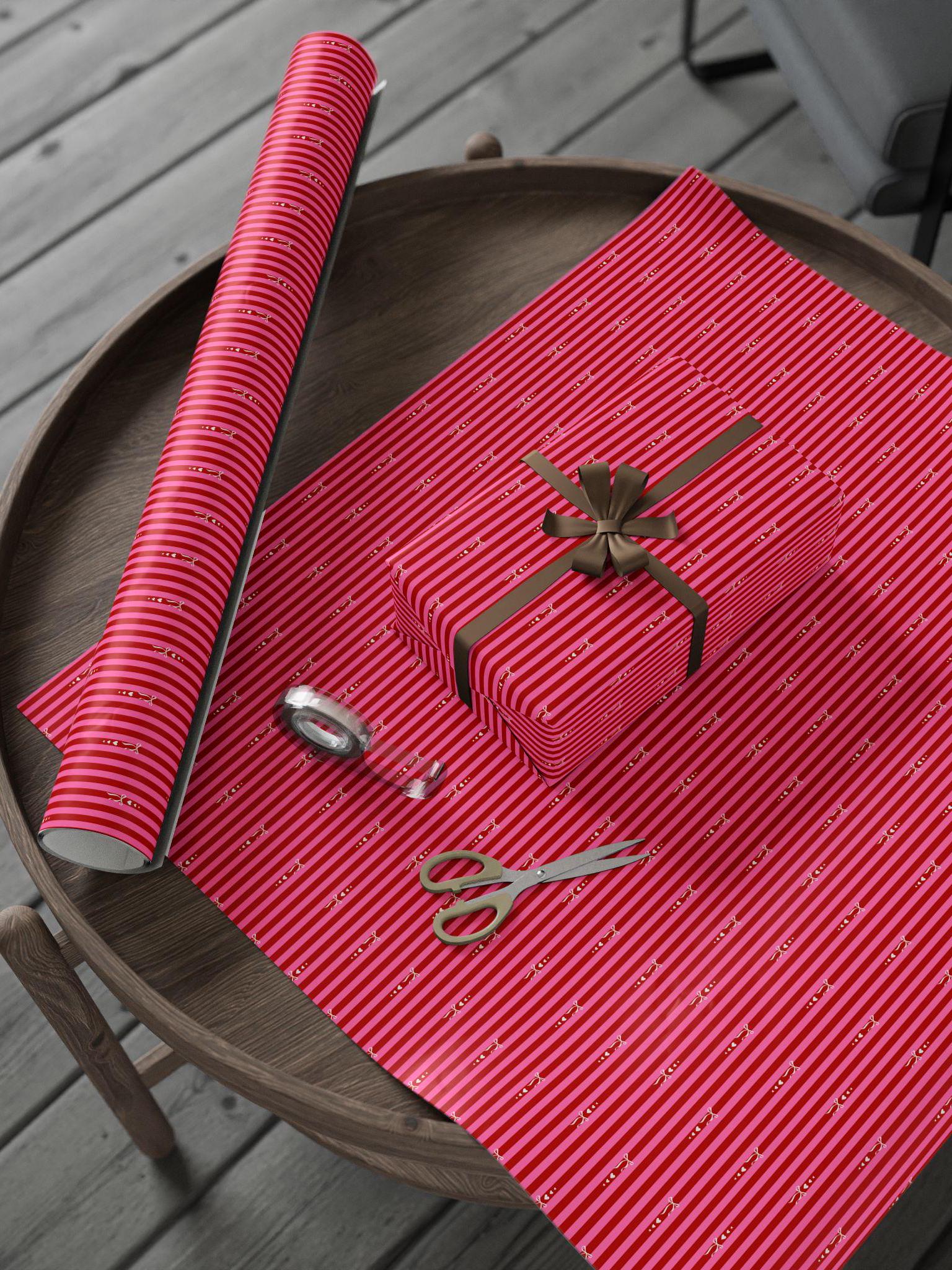 Red Pink Stripes Wrapping Paper: Hearts, Love, Birthday, Anniversary, Valentine's Day, Christmas - LAUMIANstudio