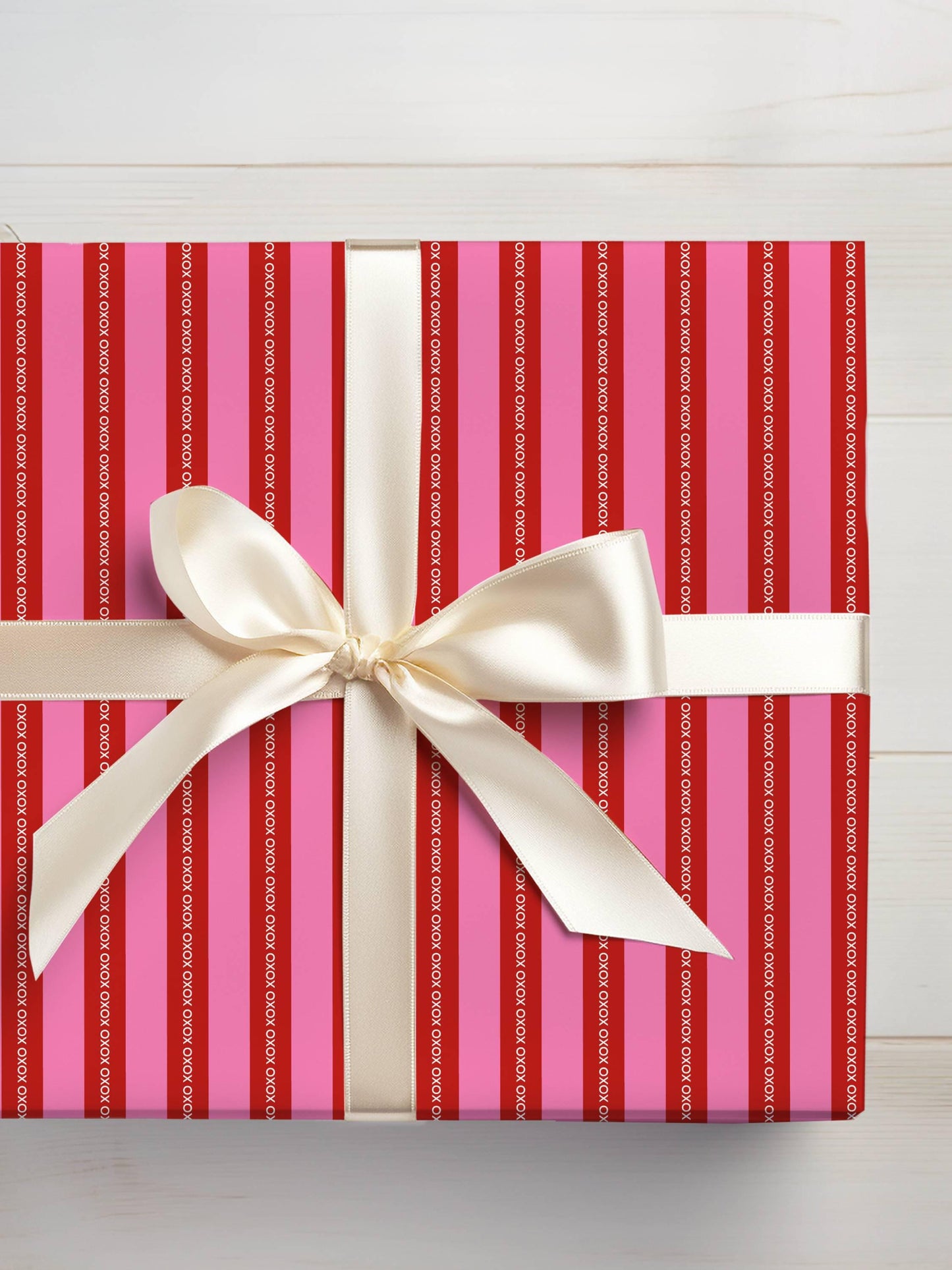 Red Pink Striped Gift Wrap Love XOXO Wrapping Paper Modern Wedding Gift Wrap Anniversary Wrapping Paper Birthday Gift for Her - LAUMIANstudio