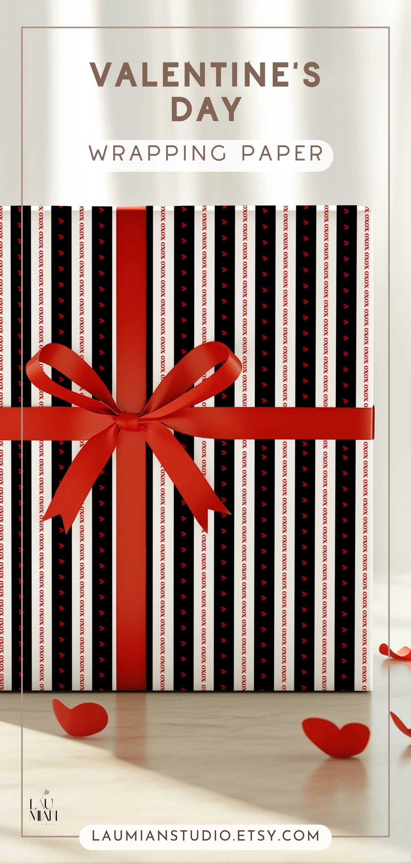 Black and White Striped Gift Wrap: Love Heart Wrapping Paper Roll for Valentines Day, Birthday, Anniversary, Christmas - LAUMIANstudio