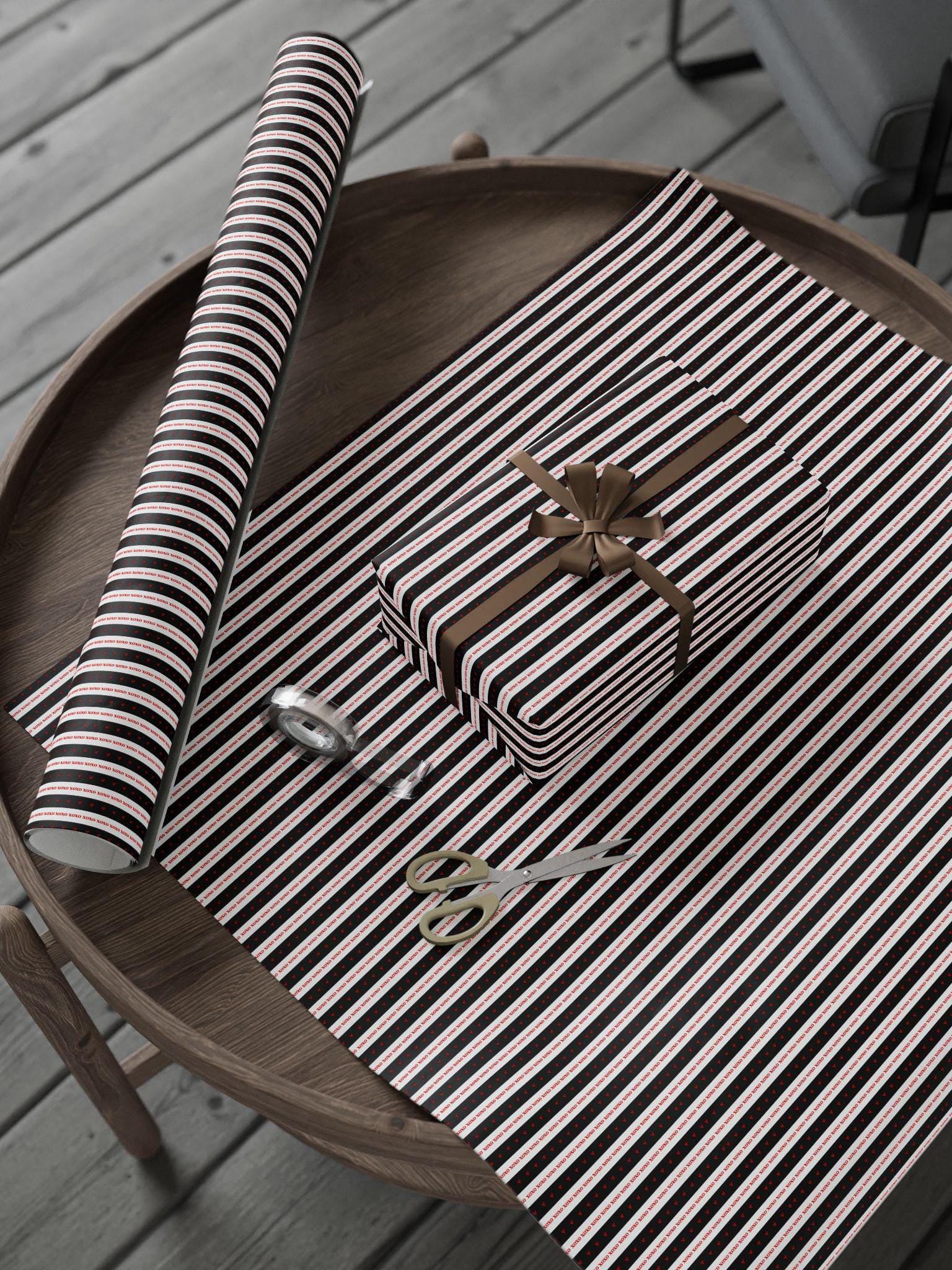 Black and White Striped Gift Wrap: Love Heart Wrapping Paper Roll for Valentines Day, Birthday, Anniversary, Christmas - LAUMIANstudio