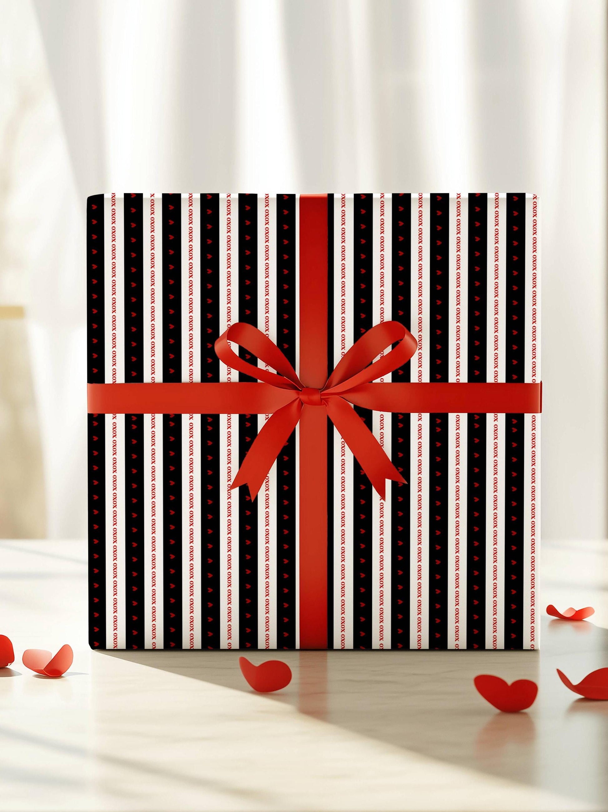 Black and White Striped Gift Wrap: Love Heart Wrapping Paper Roll for Valentines Day, Birthday, Anniversary, Christmas - LAUMIANstudio