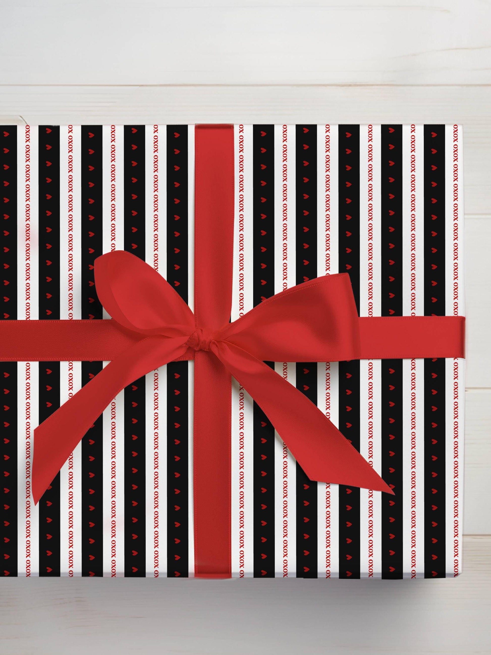 Black and White Striped Gift Wrap: Love Heart Wrapping Paper Roll for Valentines Day, Birthday, Anniversary, Christmas - LAUMIANstudio