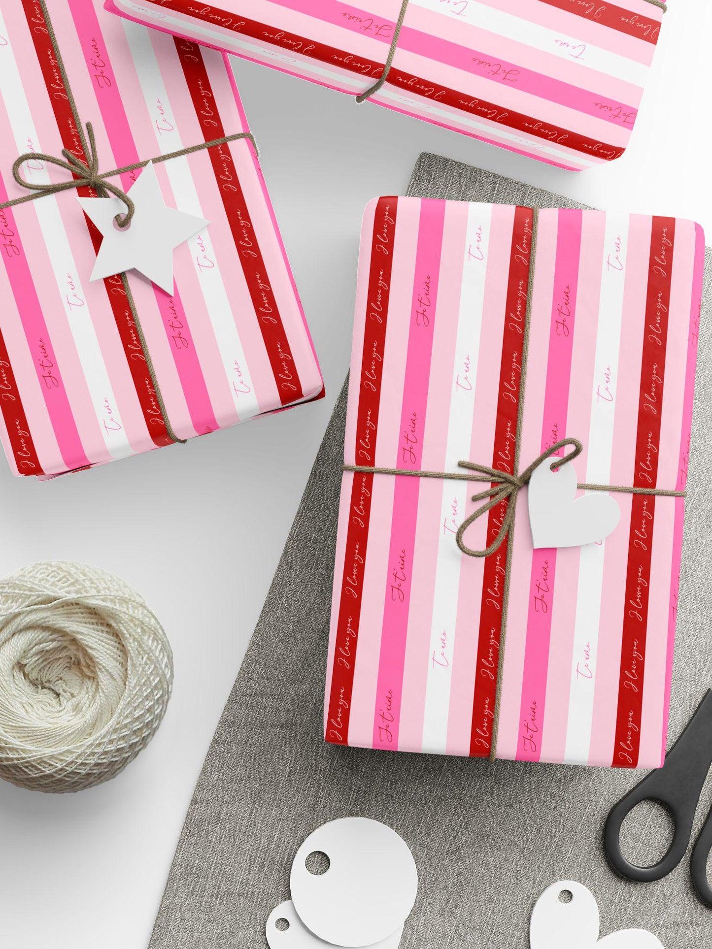 Elegant Valentine’s Day Gift Wrap Love Wrapping Paper Striped Red White Pink Wedding Wrapping Paper Te Amo Gift Wrap Je Taime - LAUMIANstudio
