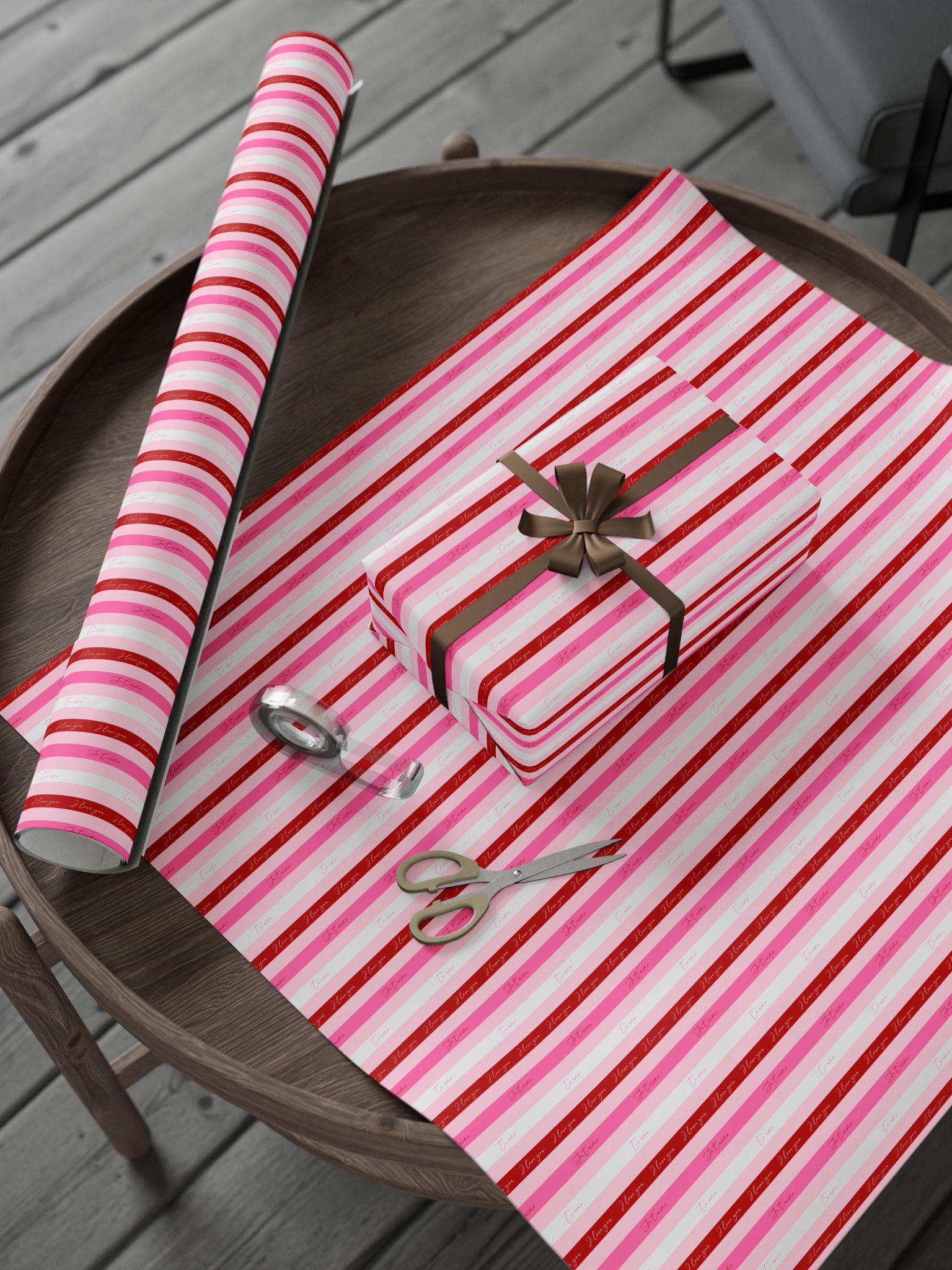 Elegant Valentine’s Day Gift Wrap Love Wrapping Paper Striped Red White Pink Wedding Wrapping Paper Te Amo Gift Wrap Je Taime - LAUMIANstudio