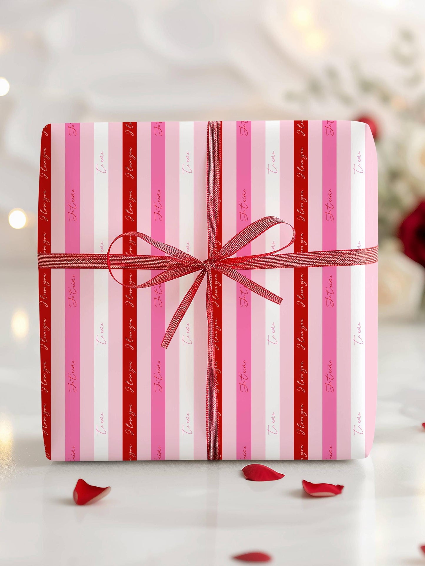 Elegant Valentine’s Day Gift Wrap Love Wrapping Paper Striped Red White Pink Wedding Wrapping Paper Te Amo Gift Wrap Je Taime - LAUMIANstudio