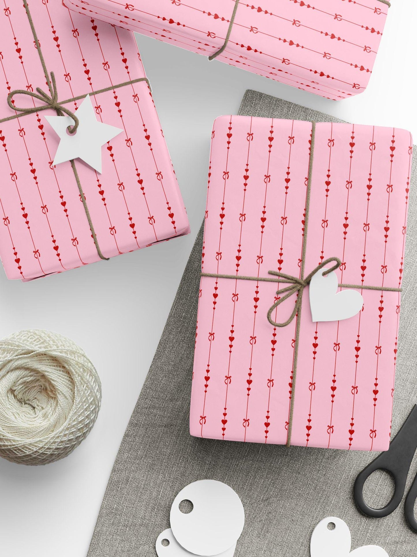 Pink Bow and Hearts Wrapping Paper: Glossy or Matte Finish, Love Gift Wrap Roll, Valentines Day, Girl Birthday Gift - LAUMIANstudio
