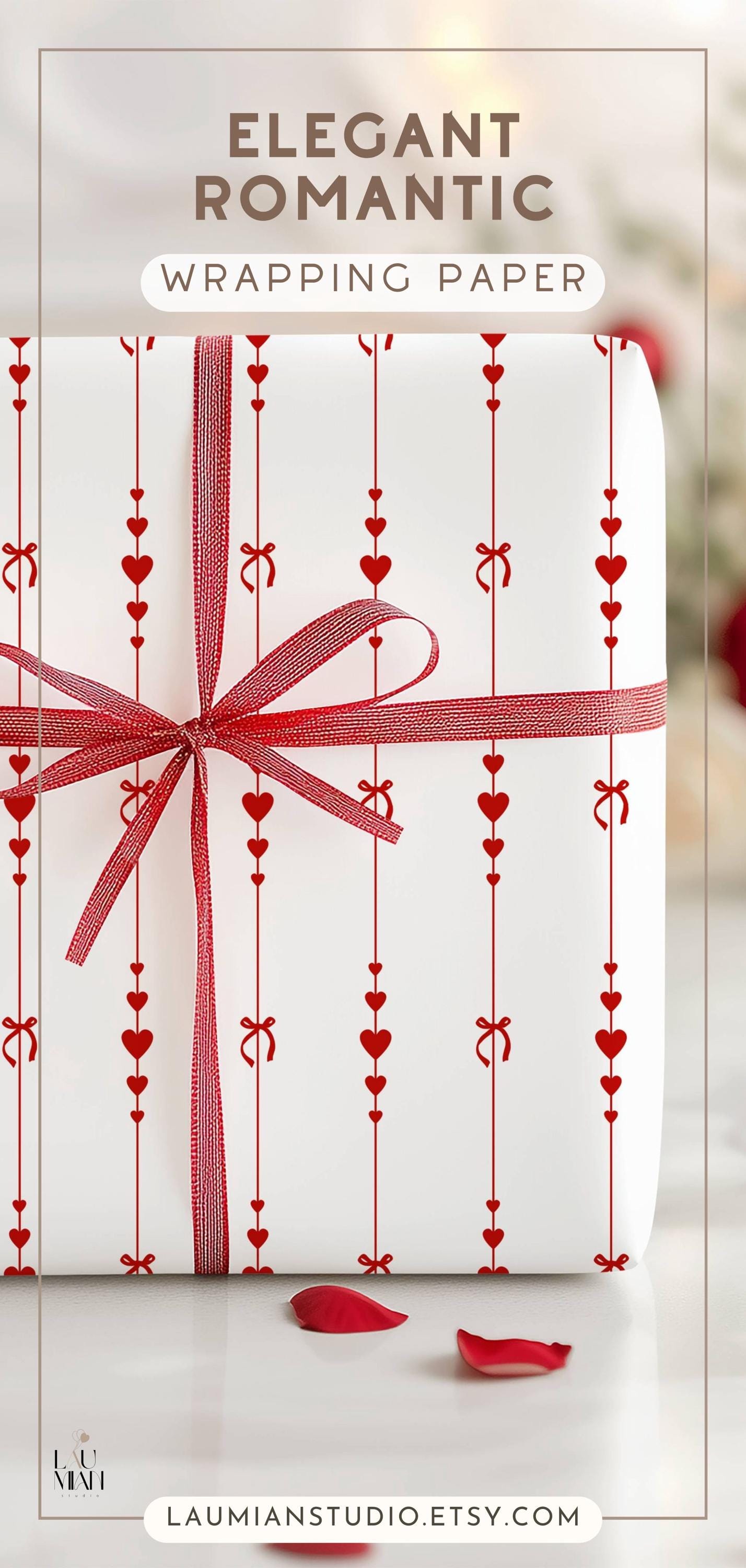 Heart Wrapping Paper Elegant Love Gift Wrap: Birthday, Anniversary, Valentine’s Day - LAUMIANstudio