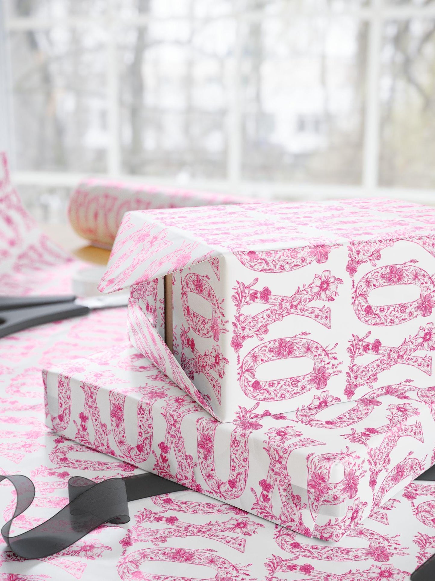 XOXO Wrapping Paper Pink Toile Gift Wrap Spring Wedding Gift Wrap Floral Wrapping Paper Girlfriend Birthday Gift Wrapping Valentines Day - LAUMIANstudio