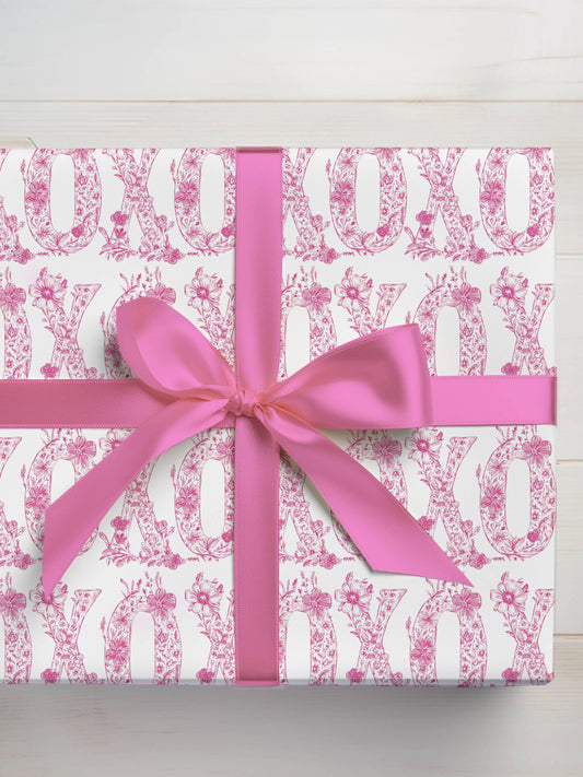 XOXO Wrapping Paper Pink Toile Gift Wrap Spring Wedding Gift Wrap Floral Wrapping Paper Girlfriend Birthday Gift Wrapping Valentines Day - LAUMIANstudio