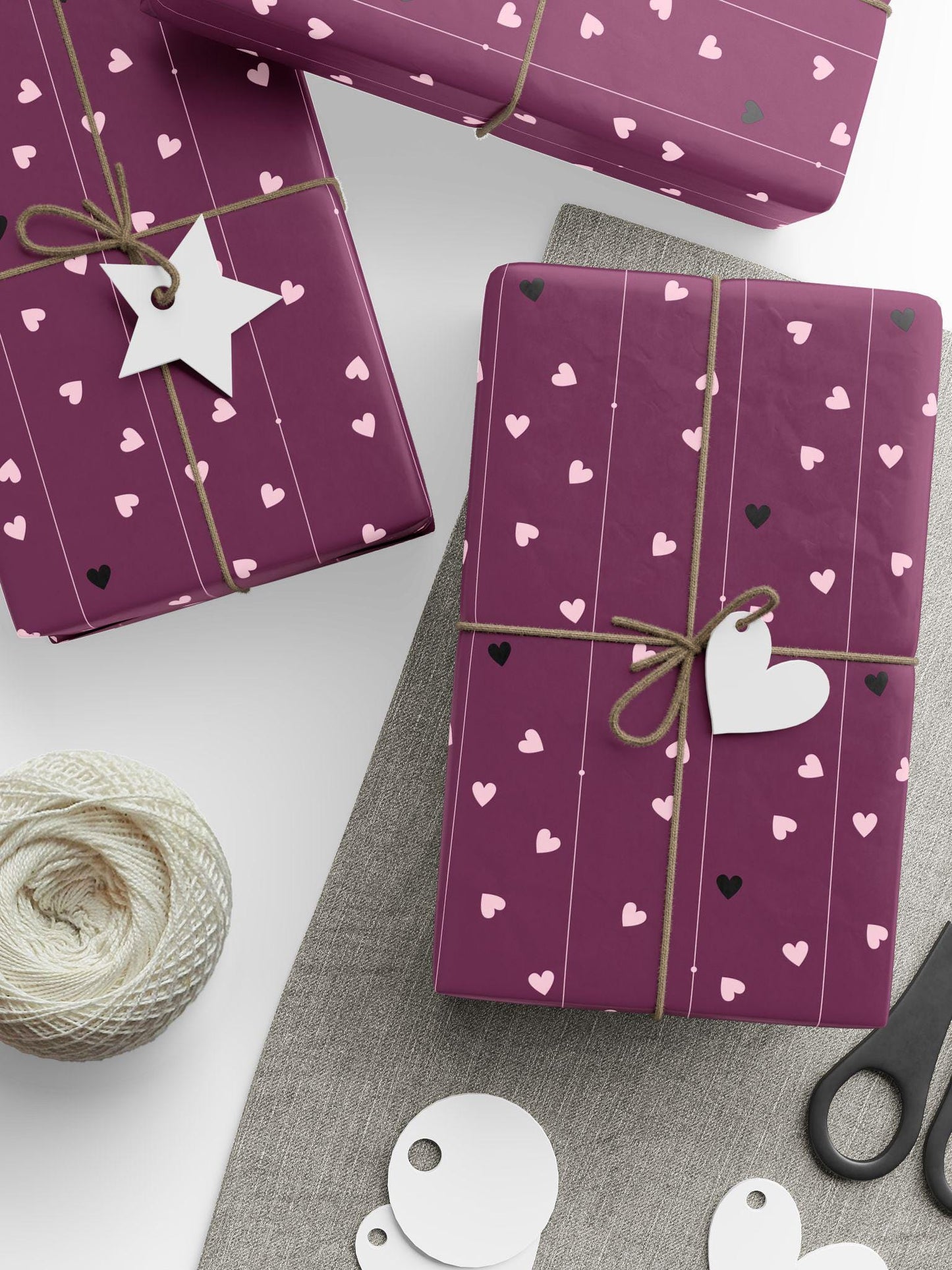 Dark Purple Wrapping Paper with Hearts: Birthday Gift Wrap, Valentine's Day Paper - LAUMIANstudio