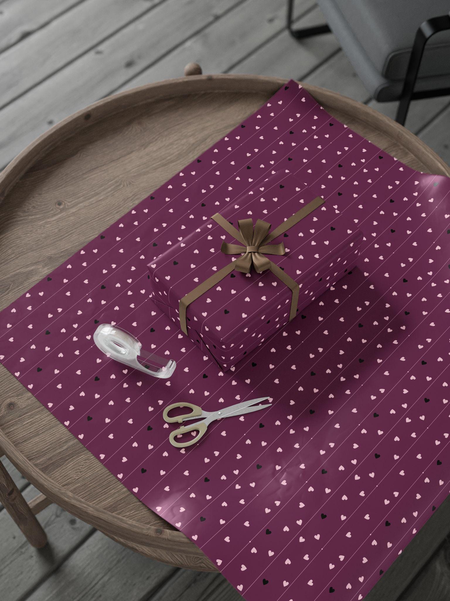 Dark Purple Wrapping Paper with Hearts: Birthday Gift Wrap, Valentine's Day Paper - LAUMIANstudio