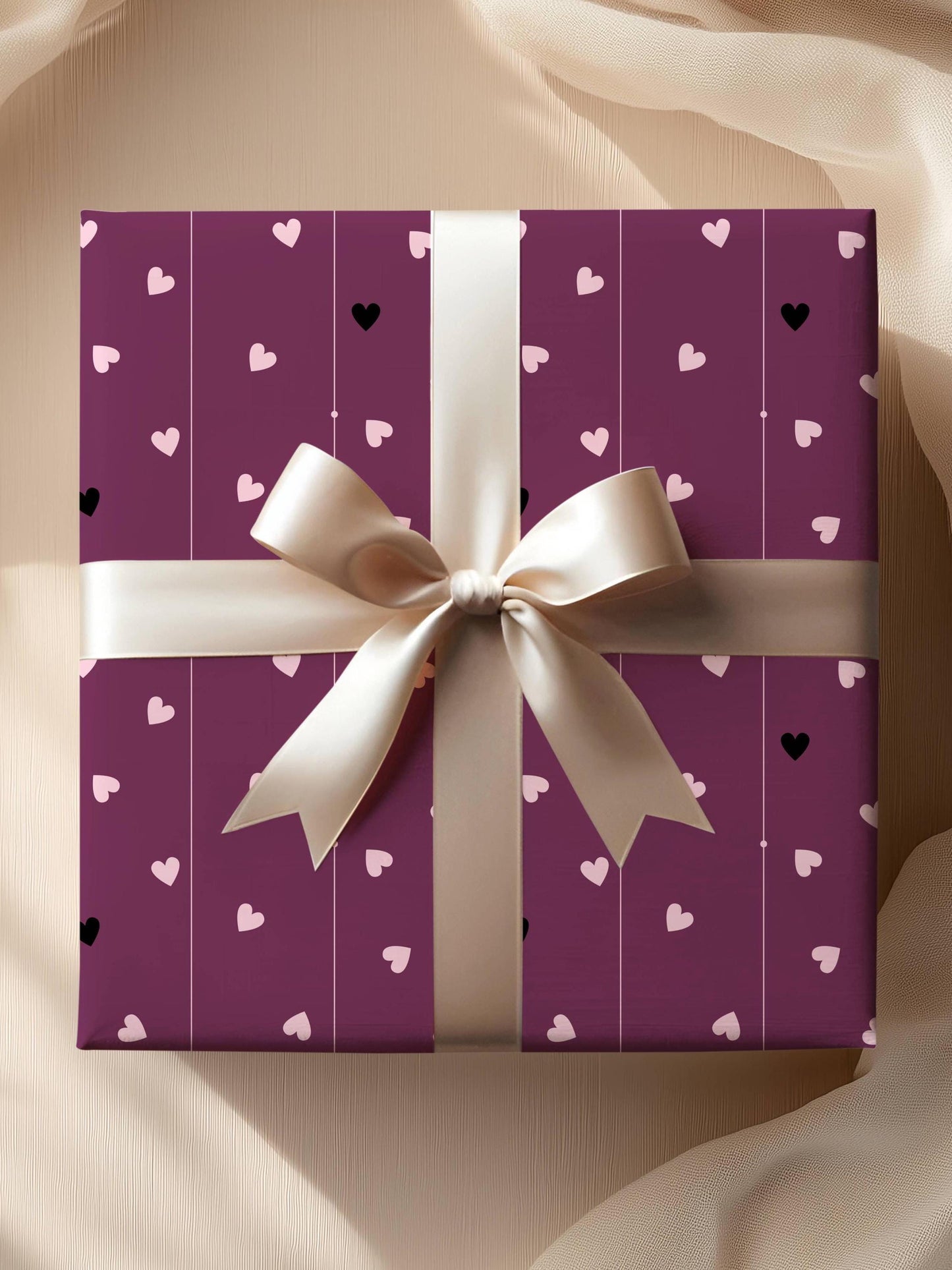 Dark Purple Wrapping Paper with Hearts: Birthday Gift Wrap, Valentine's Day Paper - LAUMIANstudio