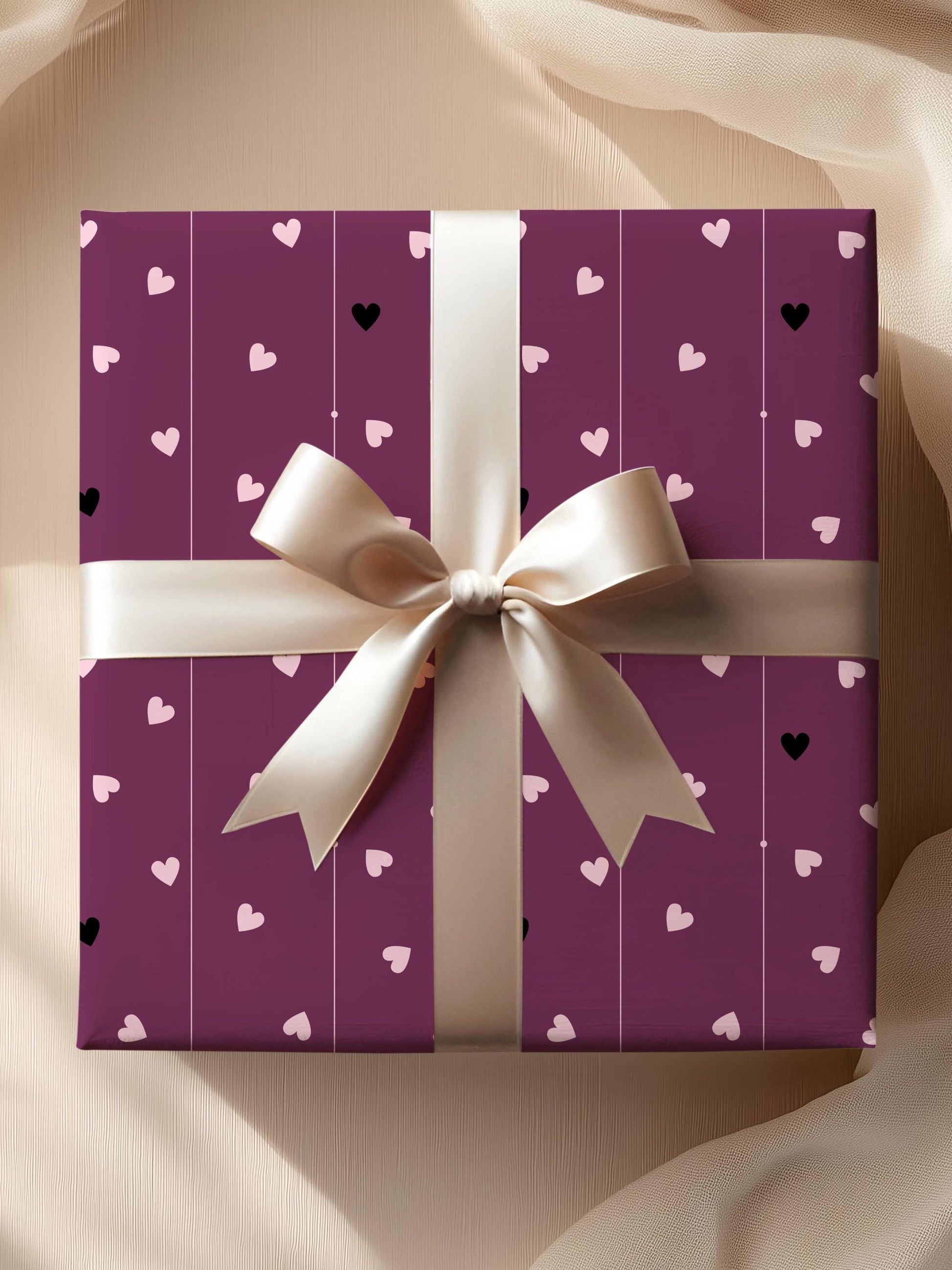 Dark Purple Wrapping Paper with Hearts: Birthday Gift Wrap, Valentine's Day Paper - LAUMIANstudio