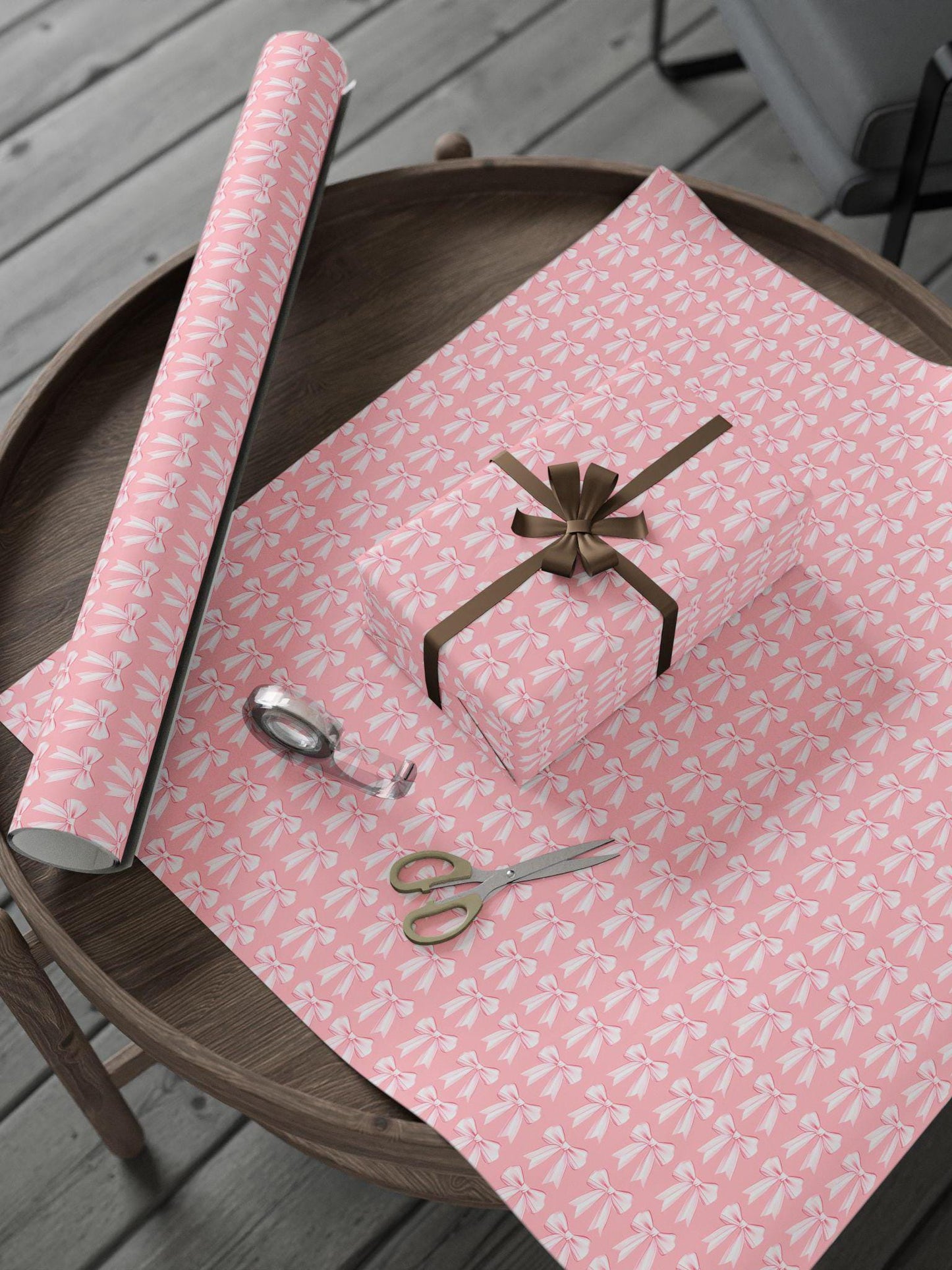 Pink Bow Girly Wrapping Paper Pink Christmas Gift Wrap: Glossy or Matte finish, 3 Roll Sizes - LAUMIANstudio