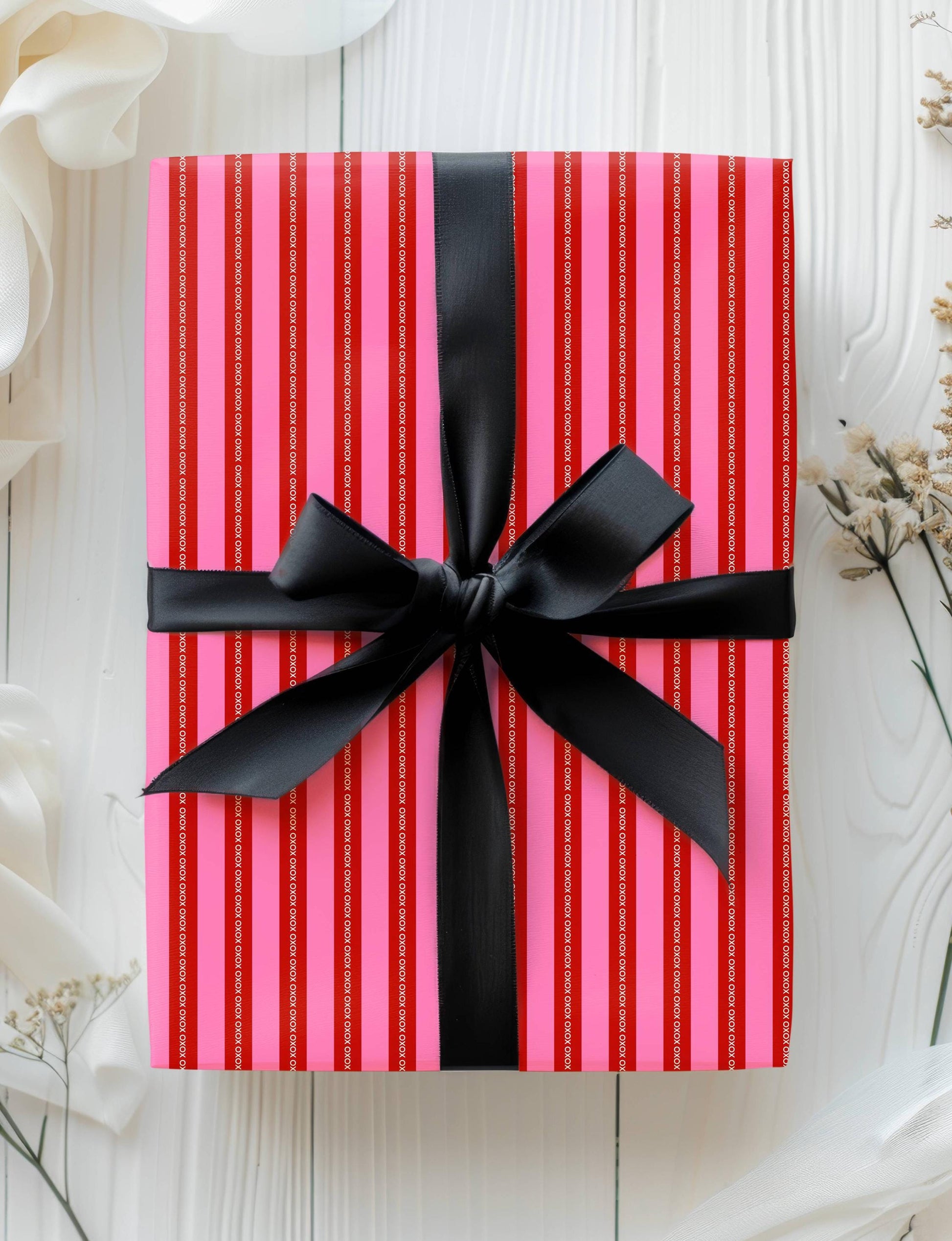Red Pink Striped Gift Wrap Love XOXO Wrapping Paper Modern Wedding Gift Wrap Anniversary Wrapping Paper Birthday Gift for Her - LAUMIANstudio