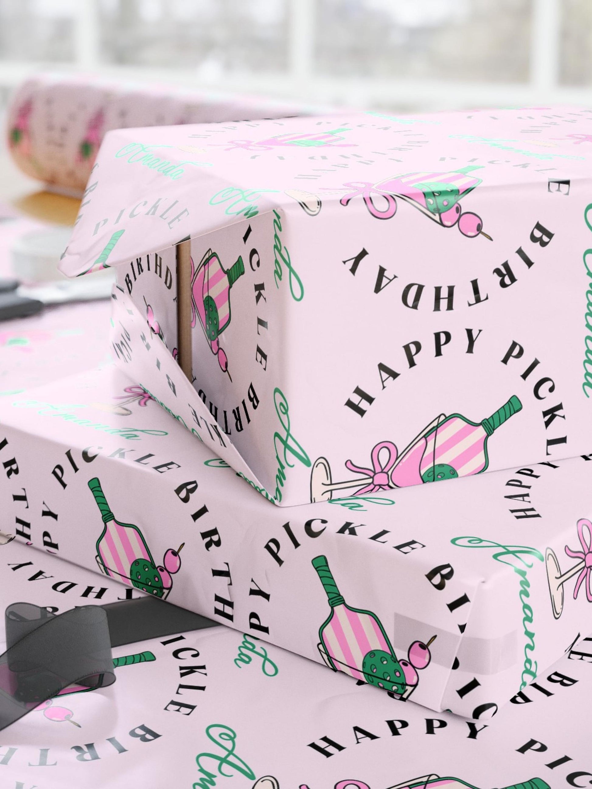 Personalized Birthday Wrapping Paper for Her: Martini, Pickleball Player Gift Wrap - LAUMIANstudio