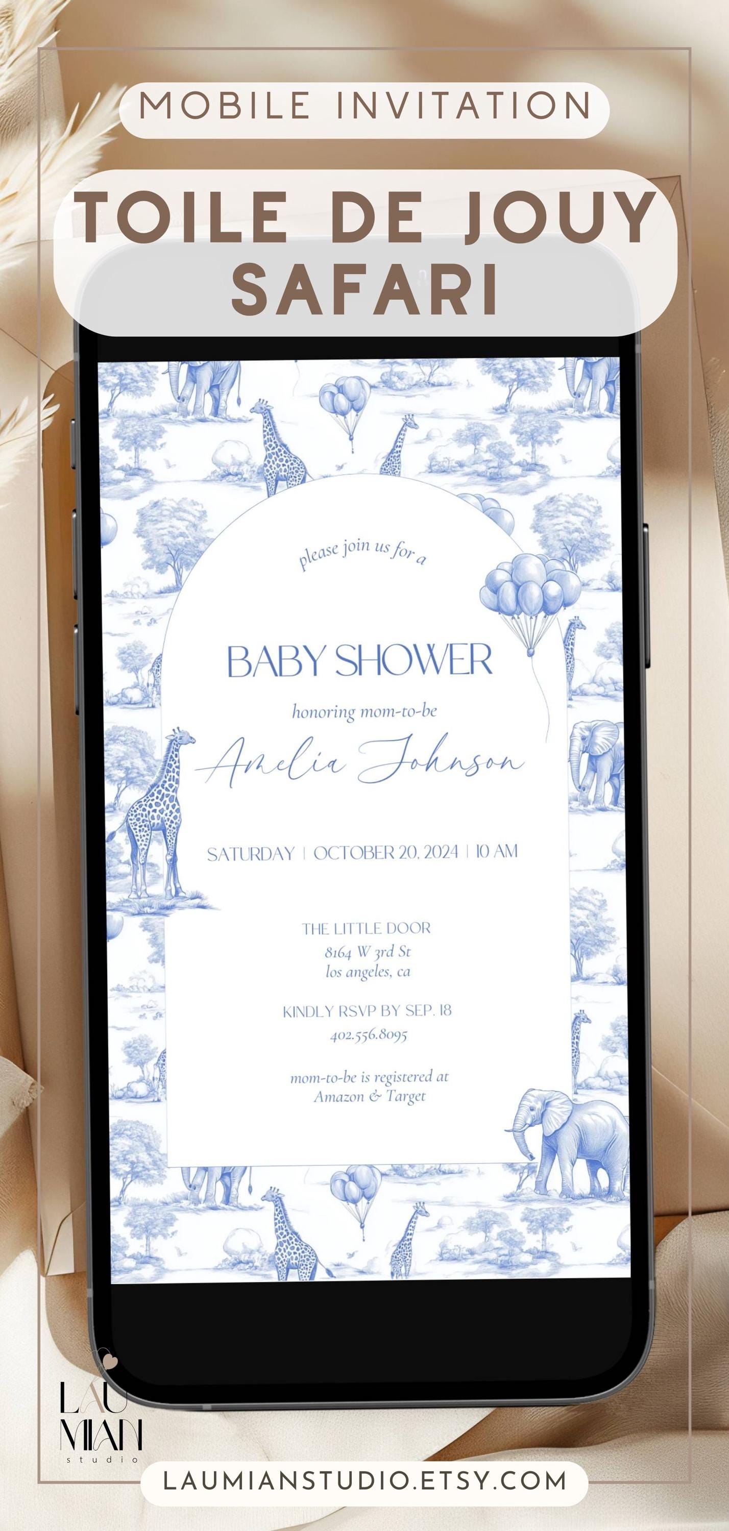 Blue Digital Baby Shower Invitation DIY Template Baby Boy Luxury Baby Blue Mobile Invitation Blue Toile Safari Invite Baby Boy Shower Evite - LAUMIANstudio