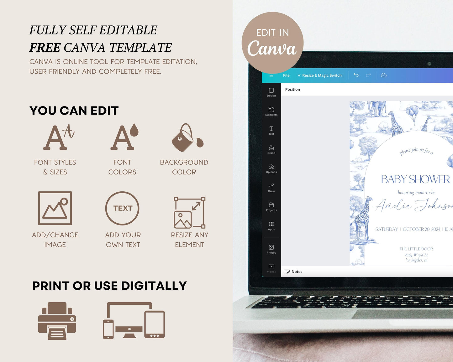 Blue Digital Baby Shower Invitation DIY Template Baby Boy Luxury Baby Blue Mobile Invitation Blue Toile Safari Invite Baby Boy Shower Evite - LAUMIANstudio