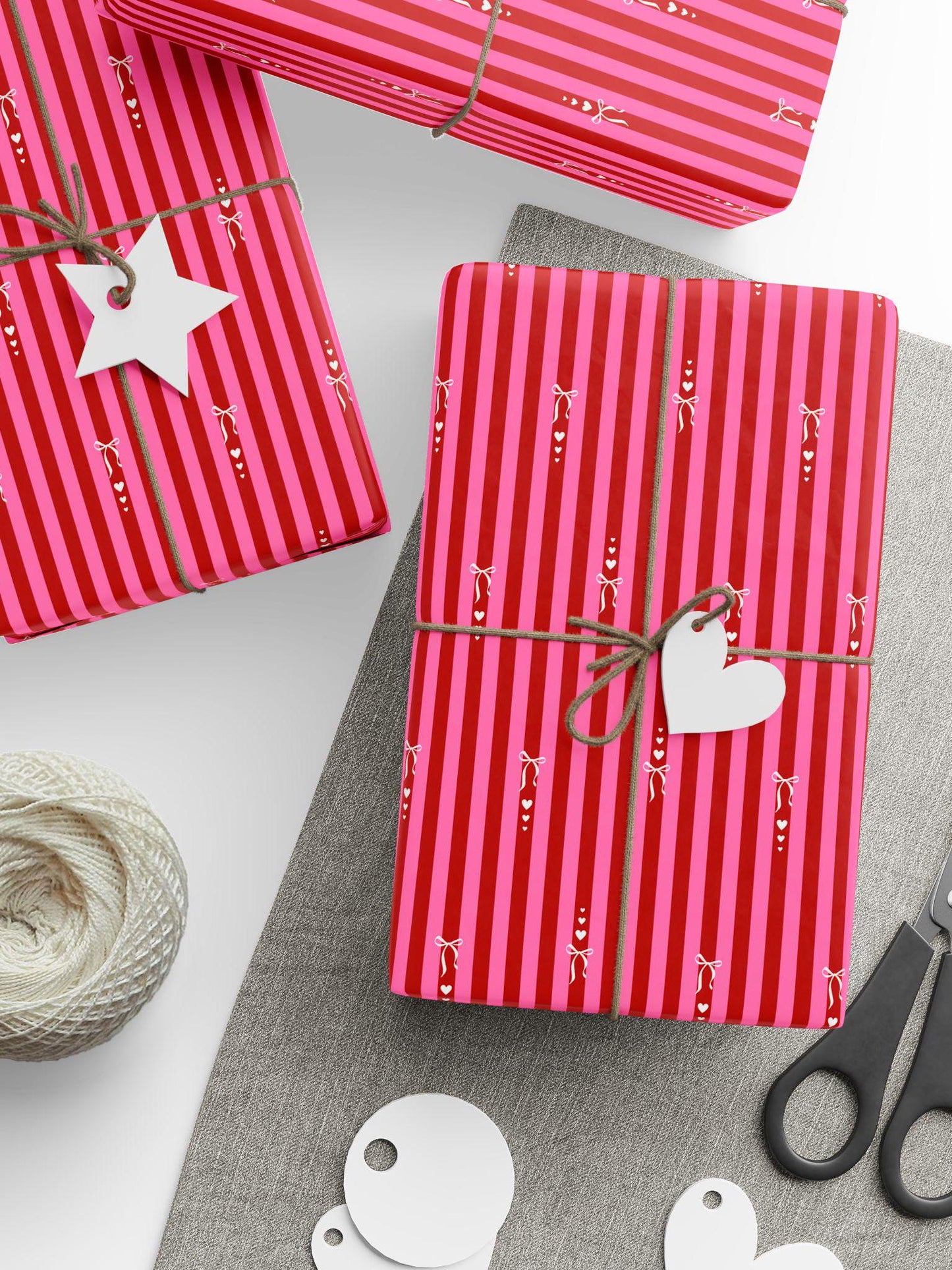 Red Pink Stripes Wrapping Paper: Hearts, Love, Birthday, Anniversary, Valentine's Day, Christmas - LAUMIANstudio