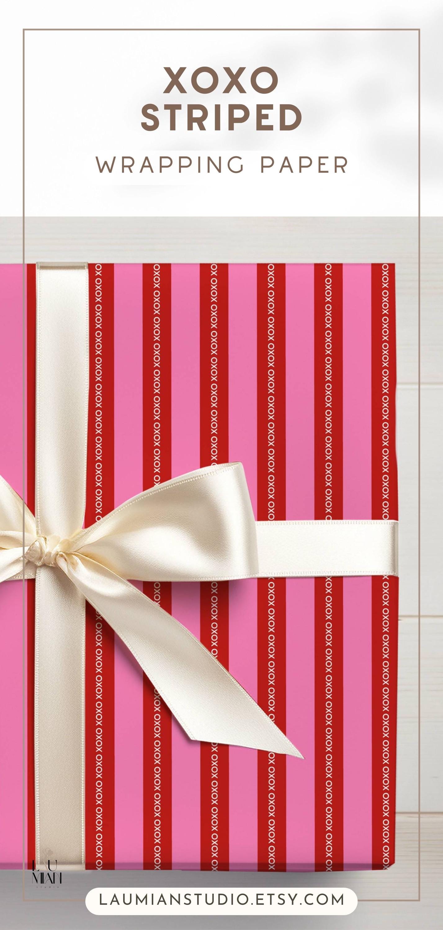 Red Pink Striped Gift Wrap Love XOXO Wrapping Paper Modern Wedding Gift Wrap Anniversary Wrapping Paper Birthday Gift for Her - LAUMIANstudio