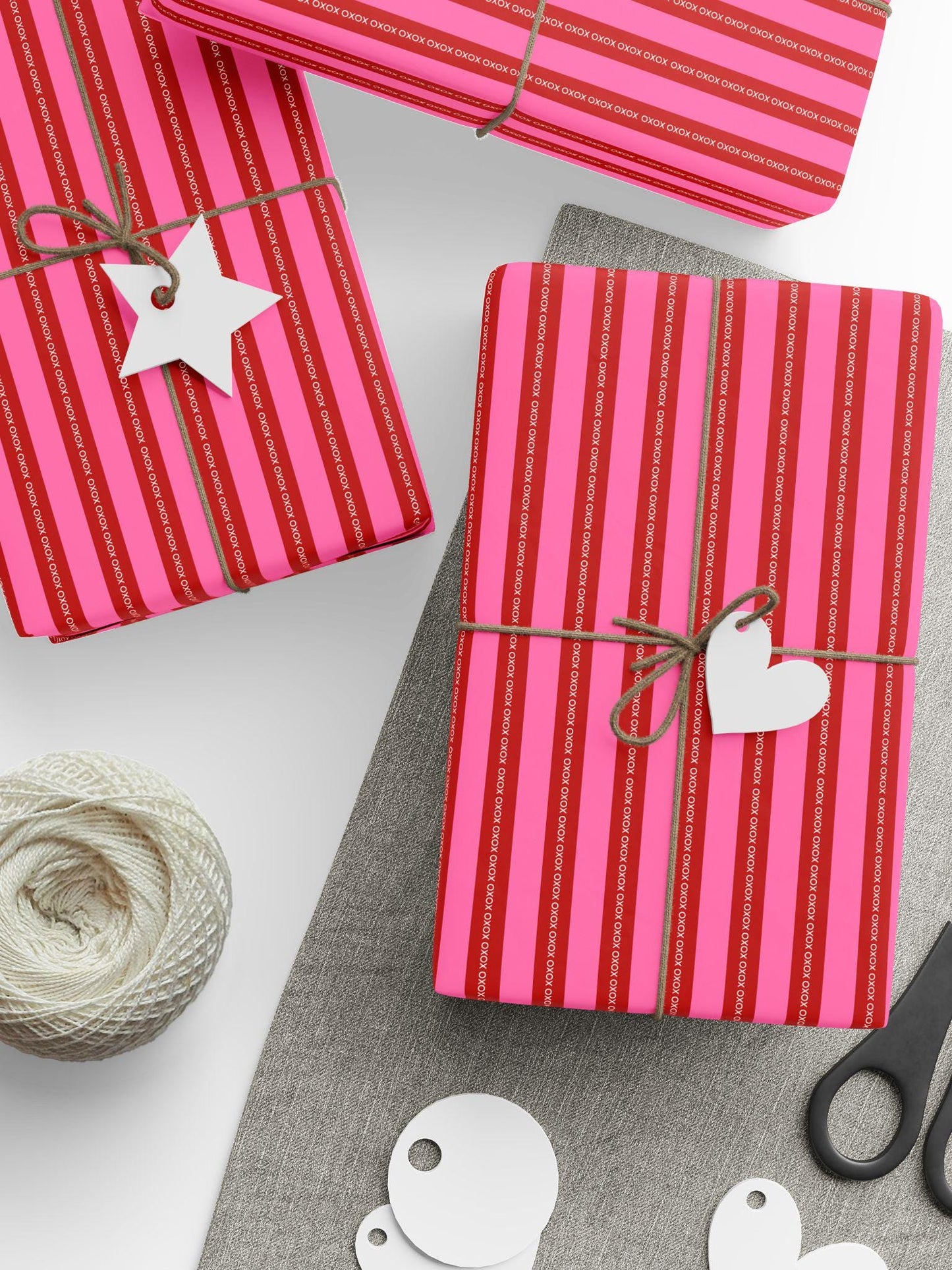 Red Pink Striped Gift Wrap Love XOXO Wrapping Paper Modern Wedding Gift Wrap Anniversary Wrapping Paper Birthday Gift for Her - LAUMIANstudio