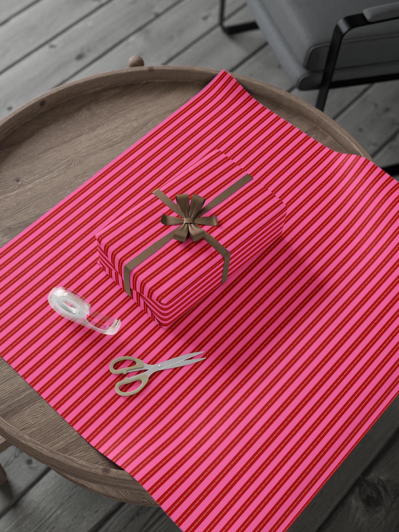 Red Pink Striped Gift Wrap Love XOXO Wrapping Paper Modern Wedding Gift Wrap Anniversary Wrapping Paper Birthday Gift for Her - LAUMIANstudio