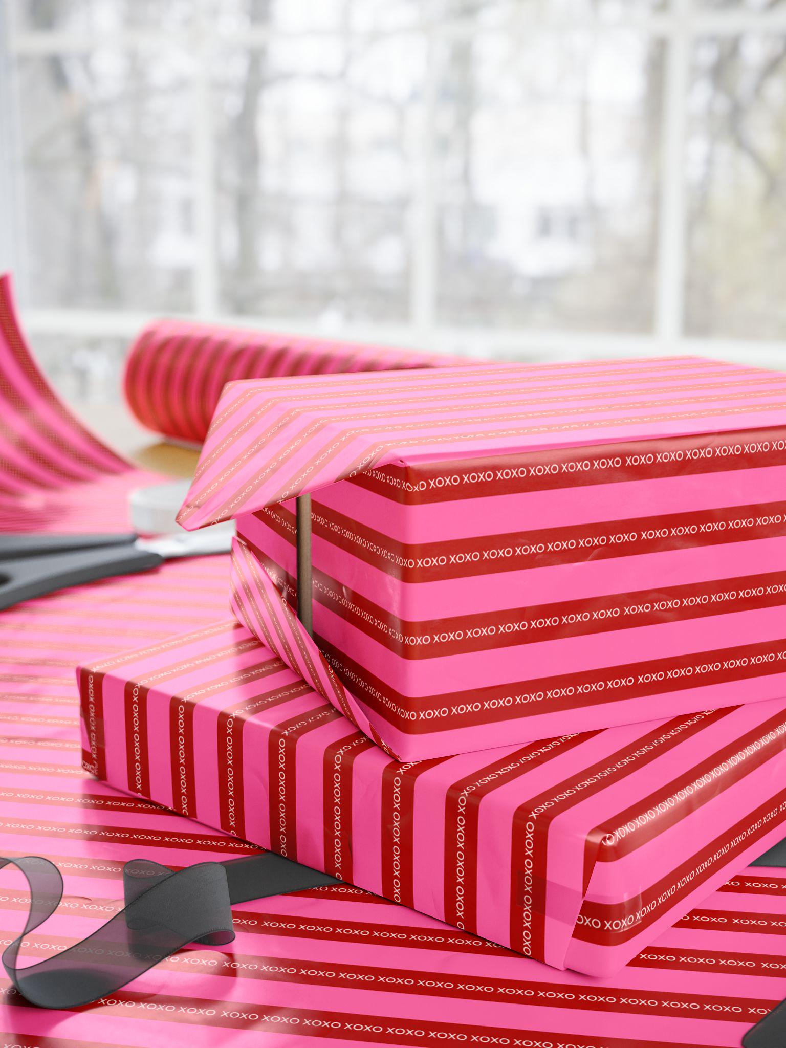 Red Pink Striped Gift Wrap Love XOXO Wrapping Paper Modern Wedding Gift Wrap Anniversary Wrapping Paper Birthday Gift for Her - LAUMIANstudio