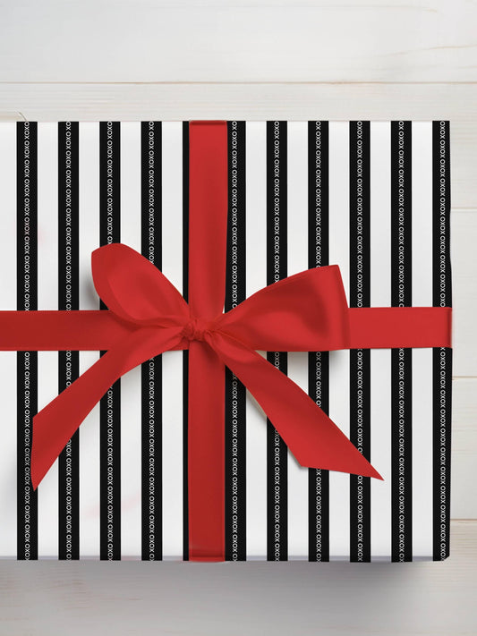 Elegant Striped Wrapping Paper Black and White Stripe Gift Wrap XOXO - LAUMIANstudio