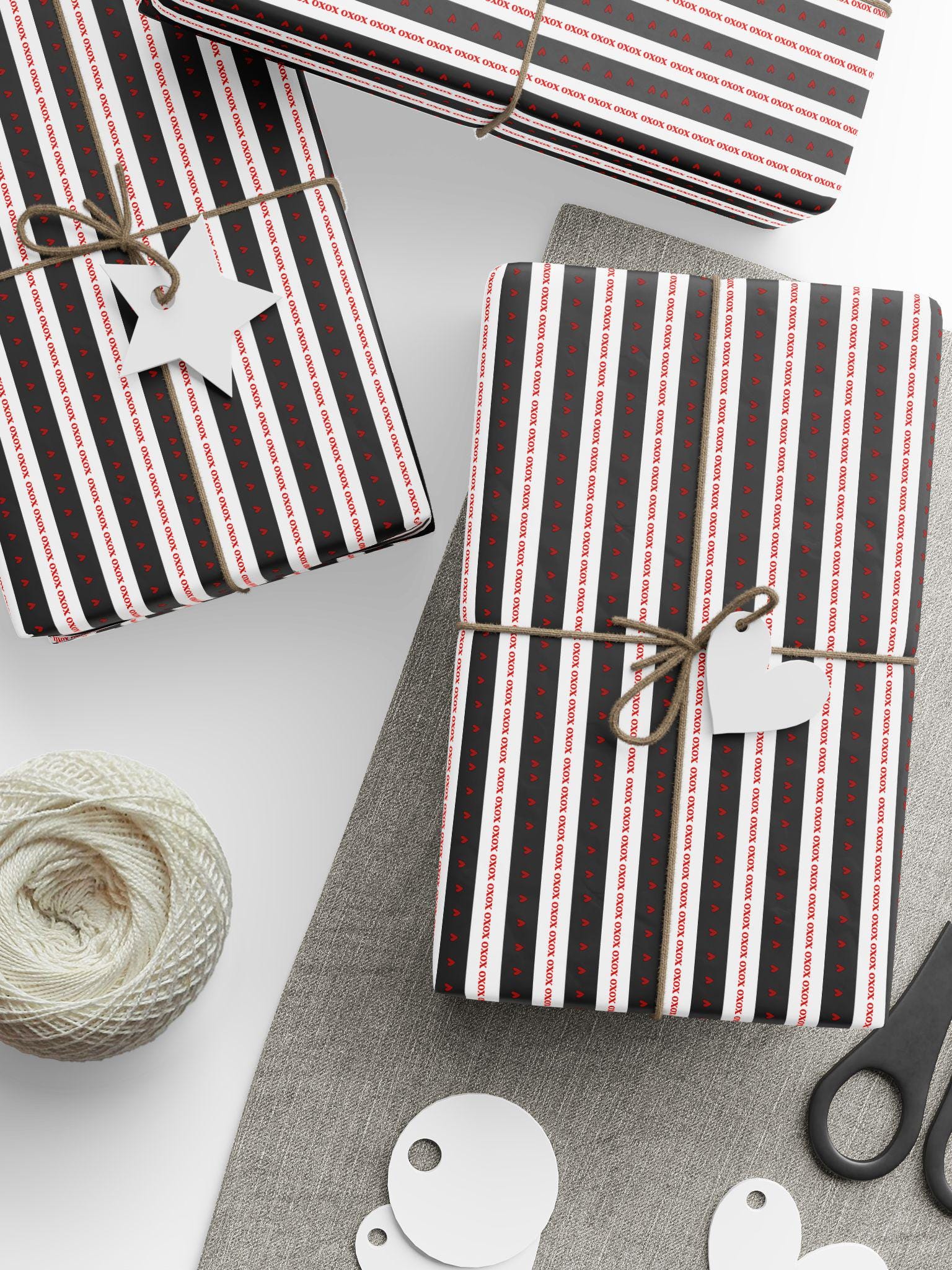 Black and White Striped Gift Wrap: Love Heart Wrapping Paper Roll for Valentines Day, Birthday, Anniversary, Christmas - LAUMIANstudio