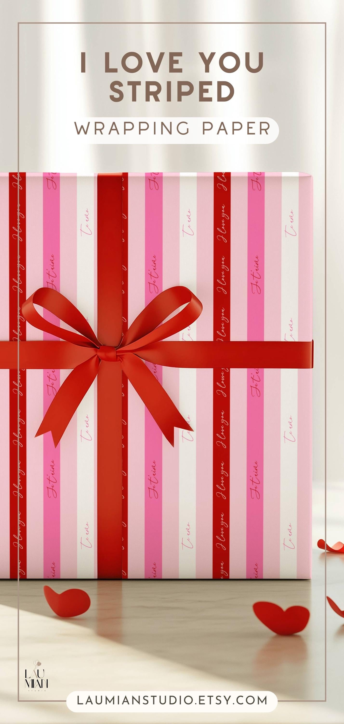 Elegant Valentine’s Day Gift Wrap Love Wrapping Paper Striped Red White Pink Wedding Wrapping Paper Te Amo Gift Wrap Je Taime - LAUMIANstudio