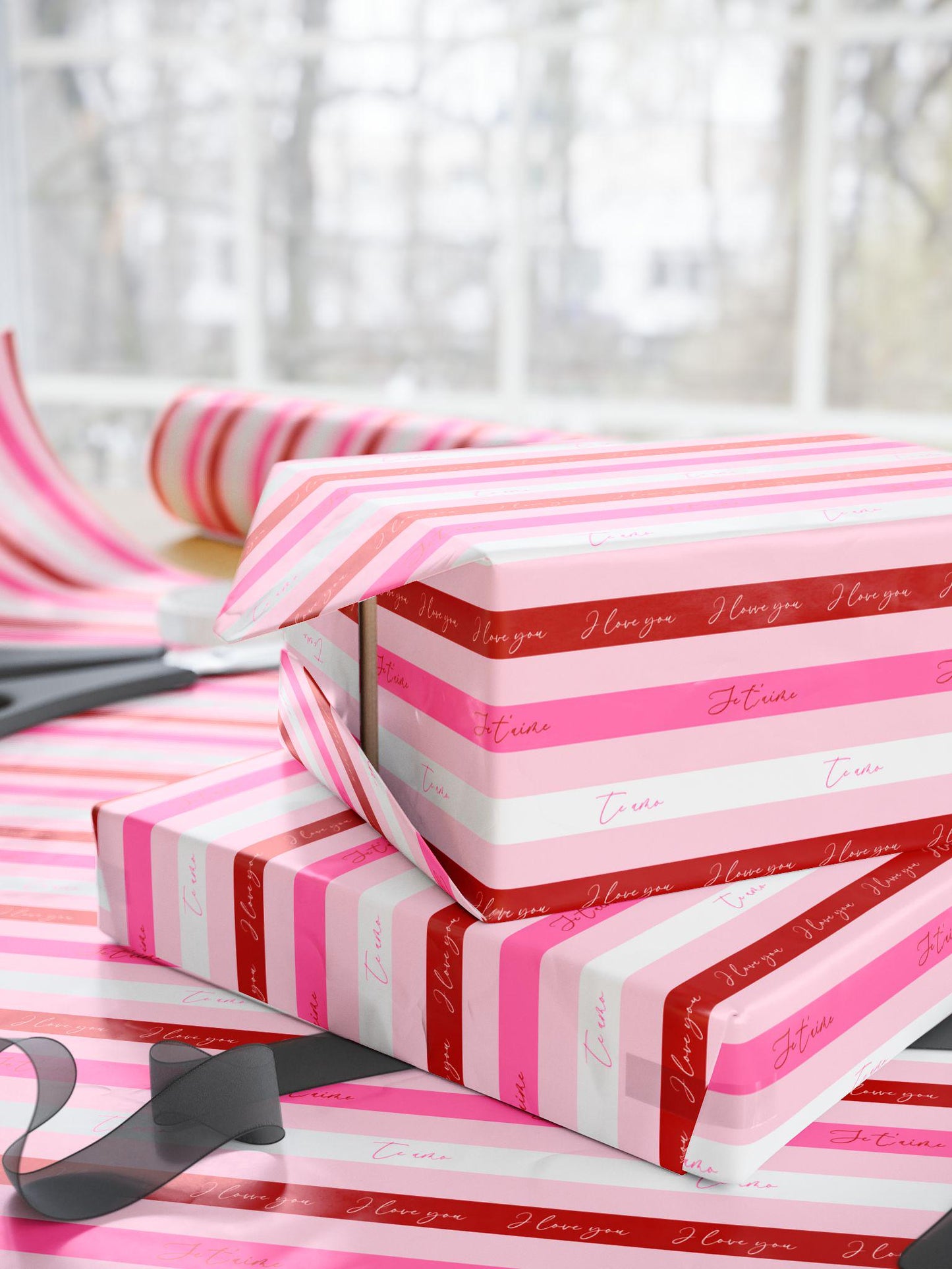 Elegant Valentine’s Day Gift Wrap Love Wrapping Paper Striped Red White Pink Wedding Wrapping Paper Te Amo Gift Wrap Je Taime - LAUMIANstudio