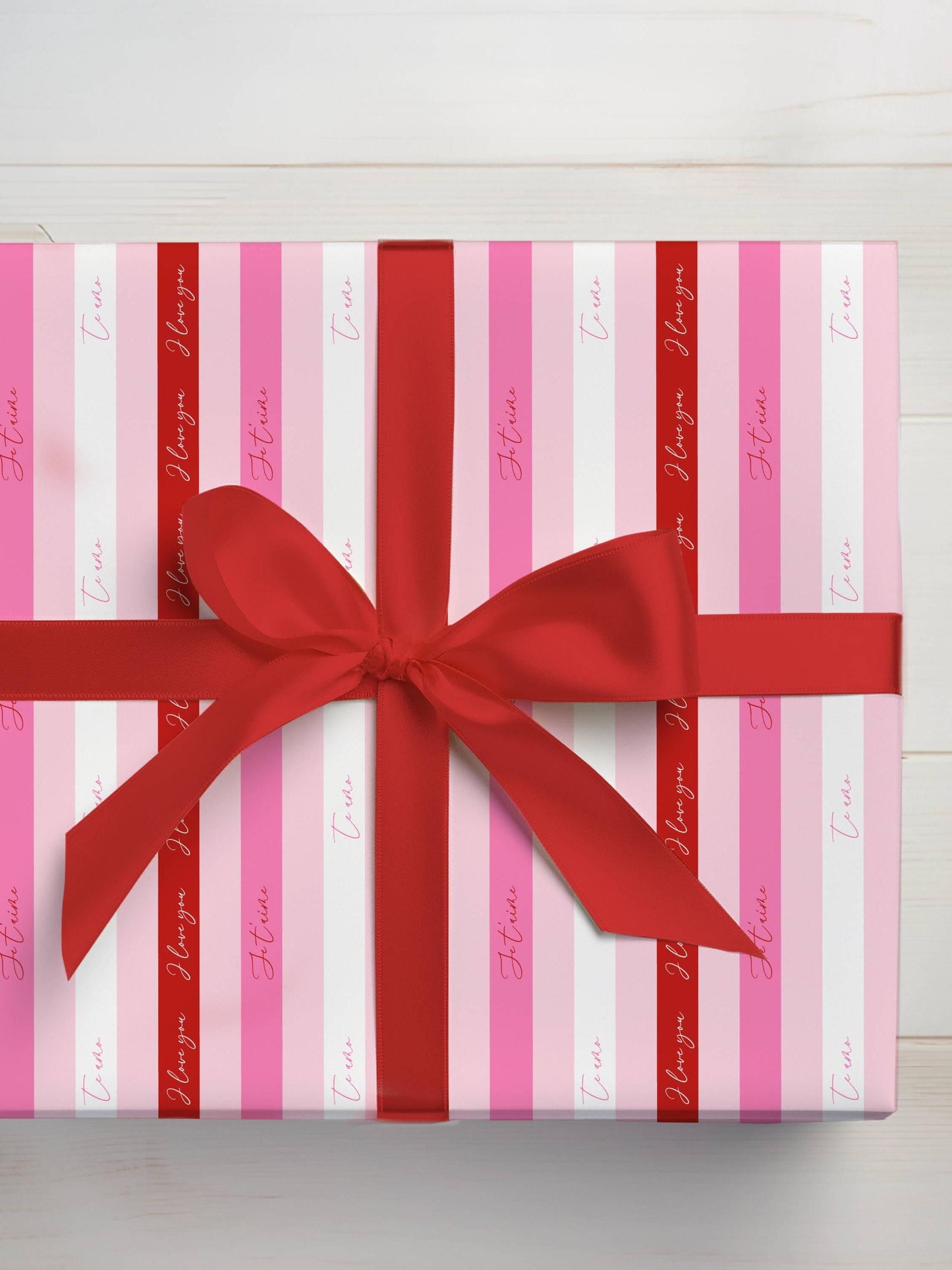 Elegant Valentine’s Day Gift Wrap Love Wrapping Paper Striped Red White Pink Wedding Wrapping Paper Te Amo Gift Wrap Je Taime - LAUMIANstudio
