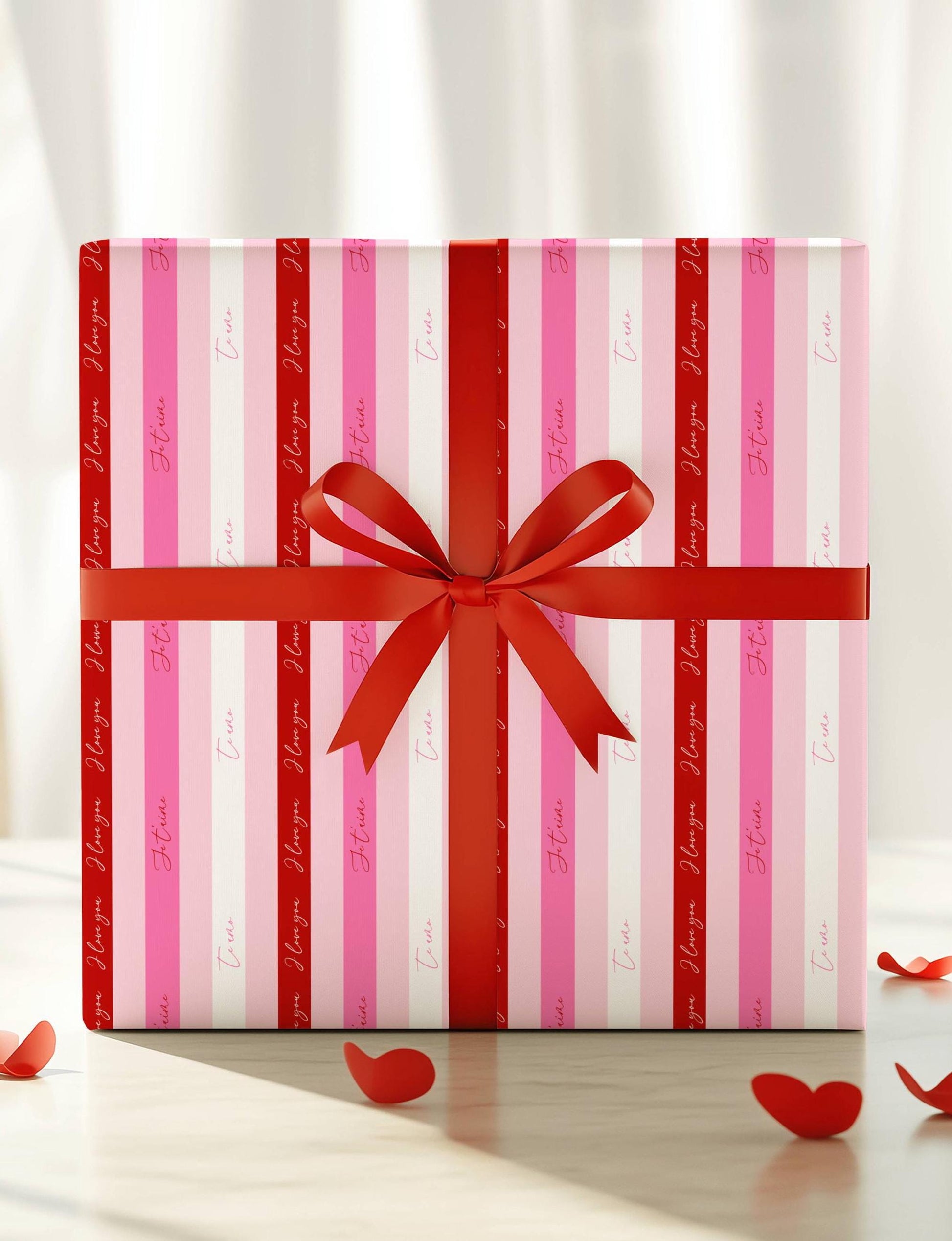 Elegant Valentine’s Day Gift Wrap Love Wrapping Paper Striped Red White Pink Wedding Wrapping Paper Te Amo Gift Wrap Je Taime - LAUMIANstudio